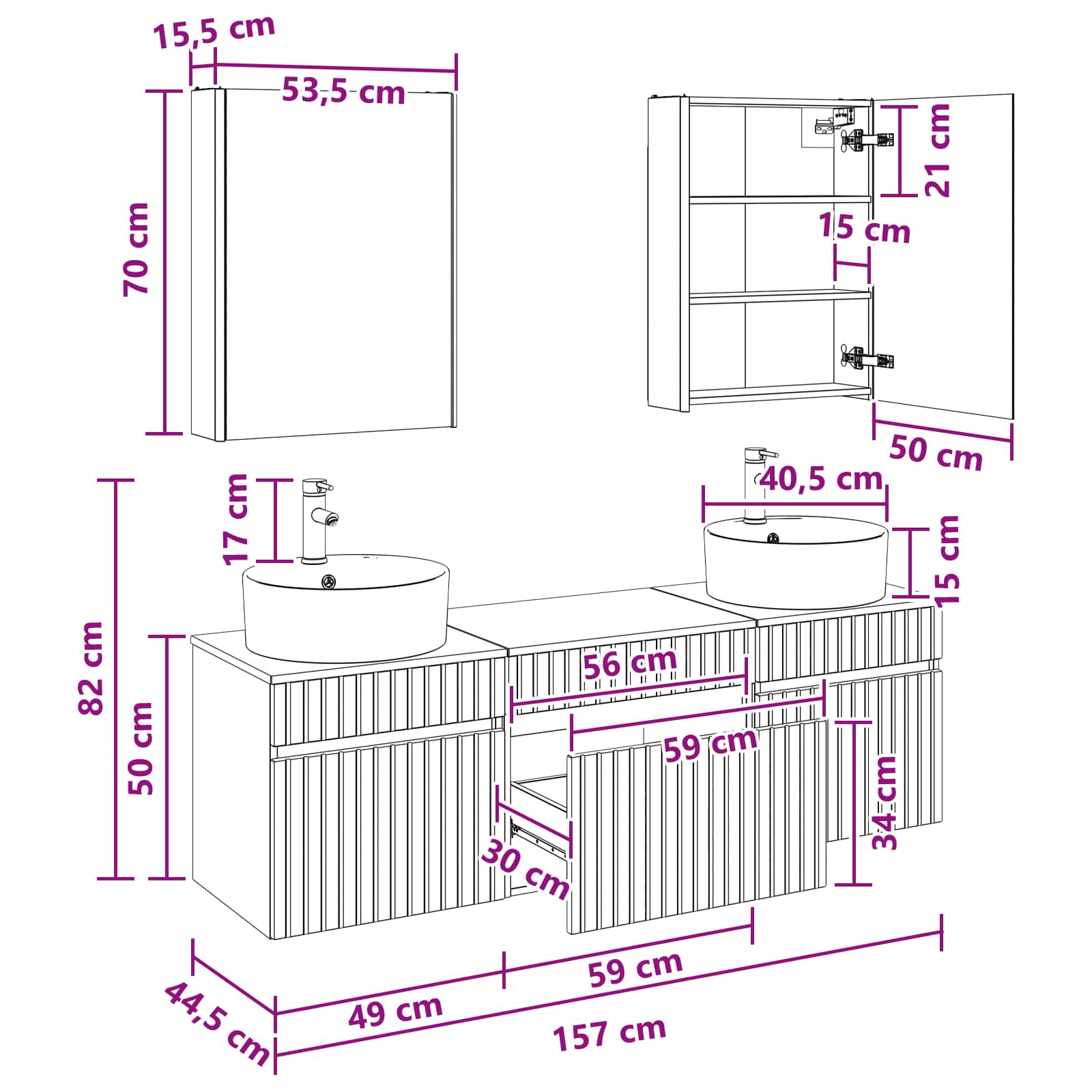 Set ormarića za kupaonicu 5 pcs Hrast sonoma 53 x 15,5 x 70 cm