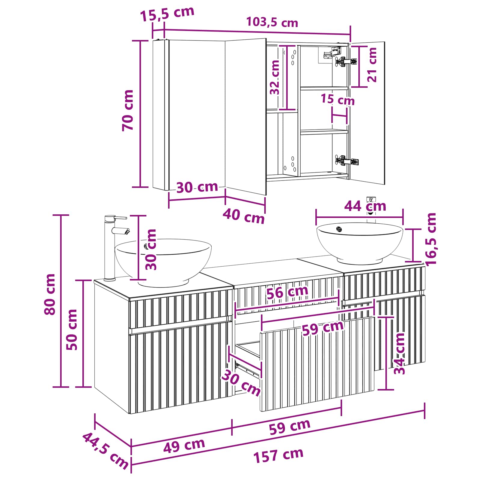 Set ormarića za kupaonicu 4 pcs Staro drvo 103,5 x 15,5 x 70 cm