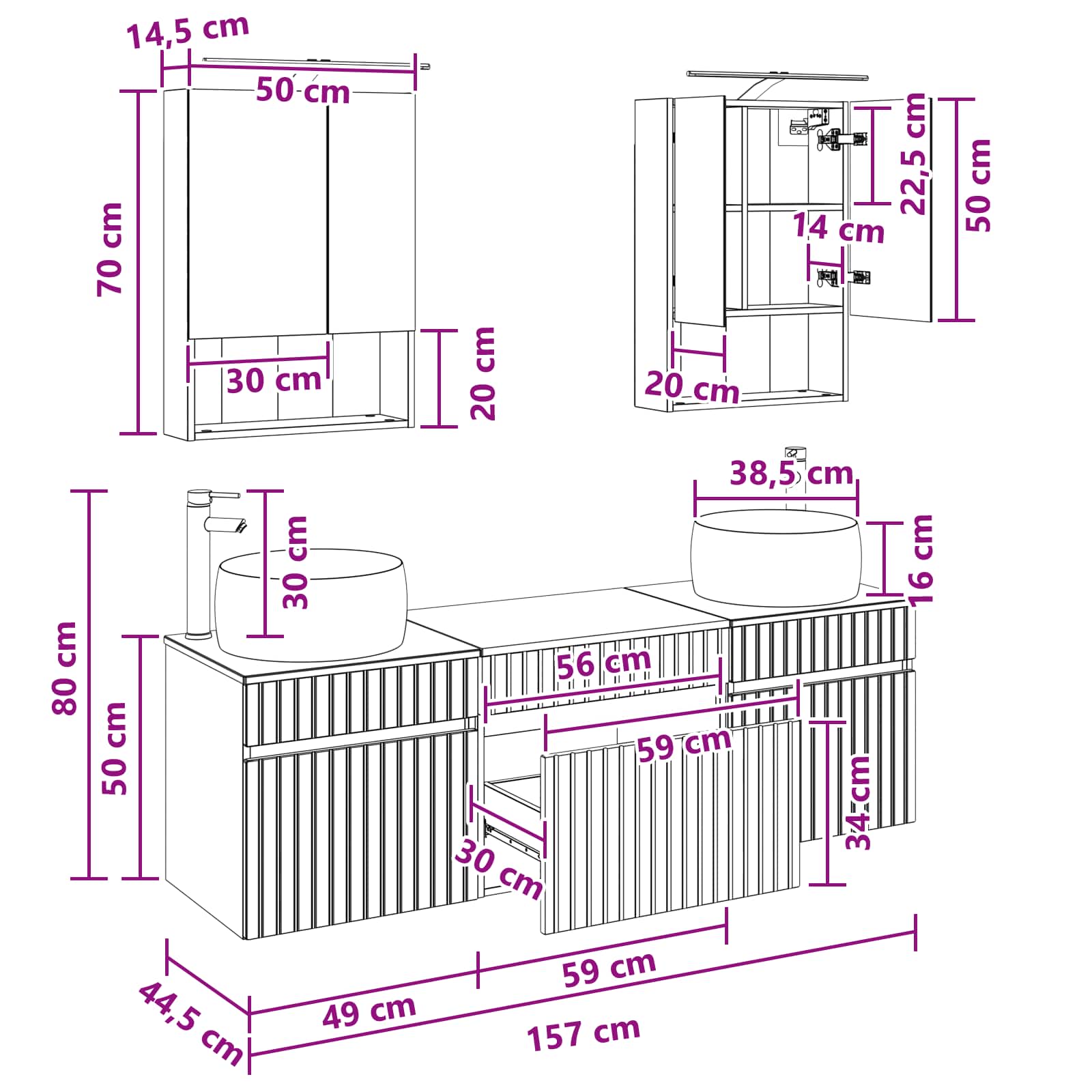 Set ormarića za kupaonicu 5 pcs Betonska siva 50 x 14,5 x 70 cm