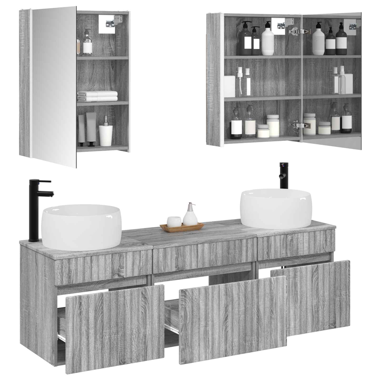 Set ormarića za kupaonicu 5 pcs Siva Sonoma 53 x 15,5 x 70 cm