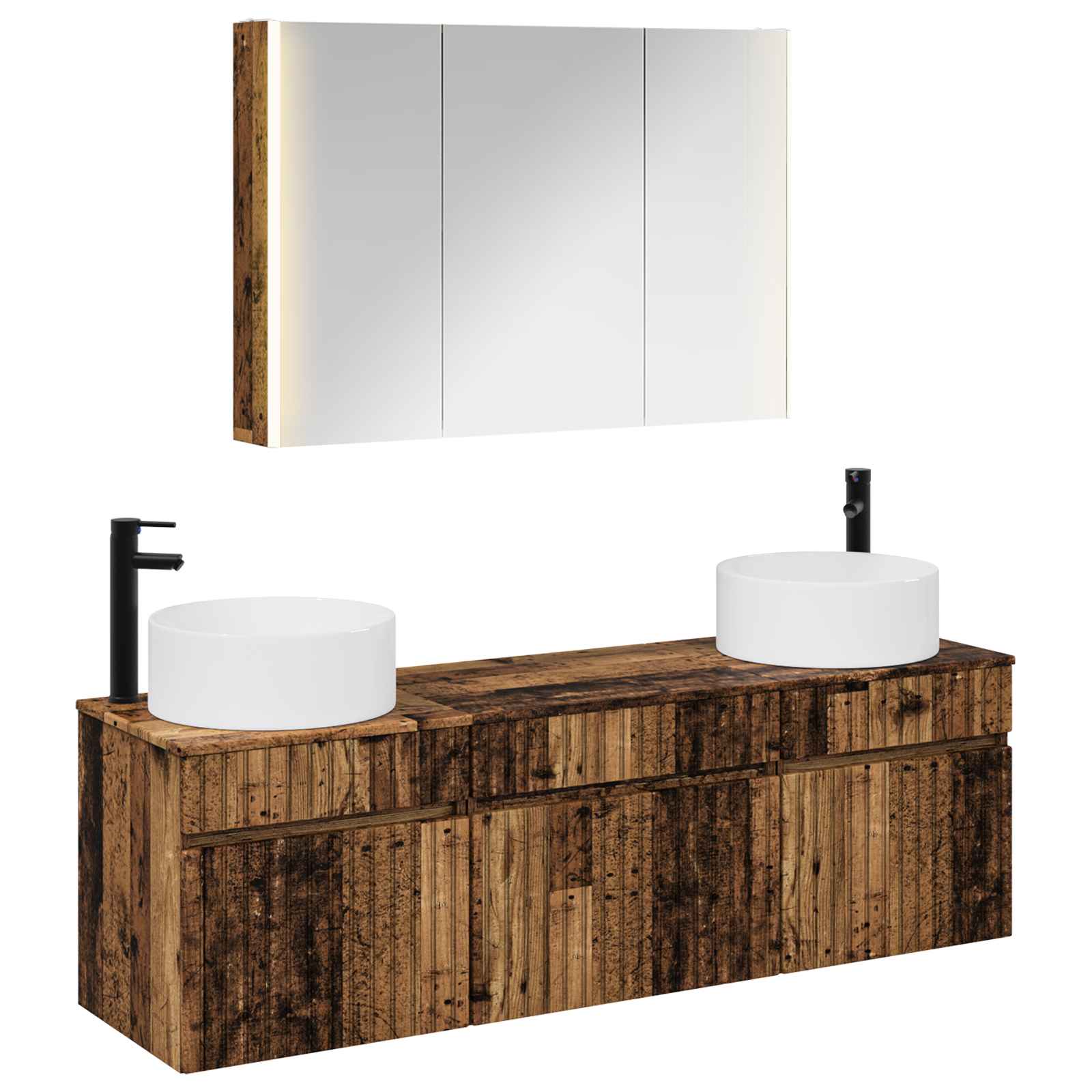 Set ormarića za kupaonicu 4 pcs Staro drvo 103,5 x 15,5 x 70 cm
