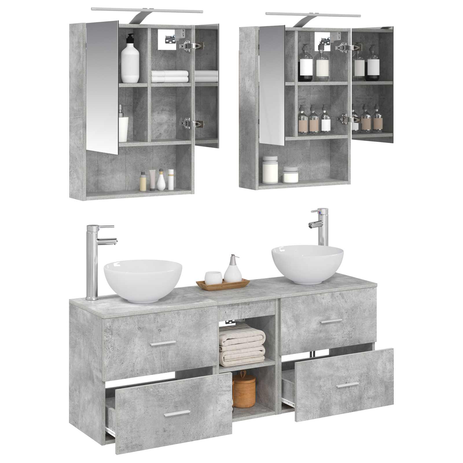 Set ormarića za kupaonicu 5 pcs Betonska siva 50 x 14,5 x 70 cm