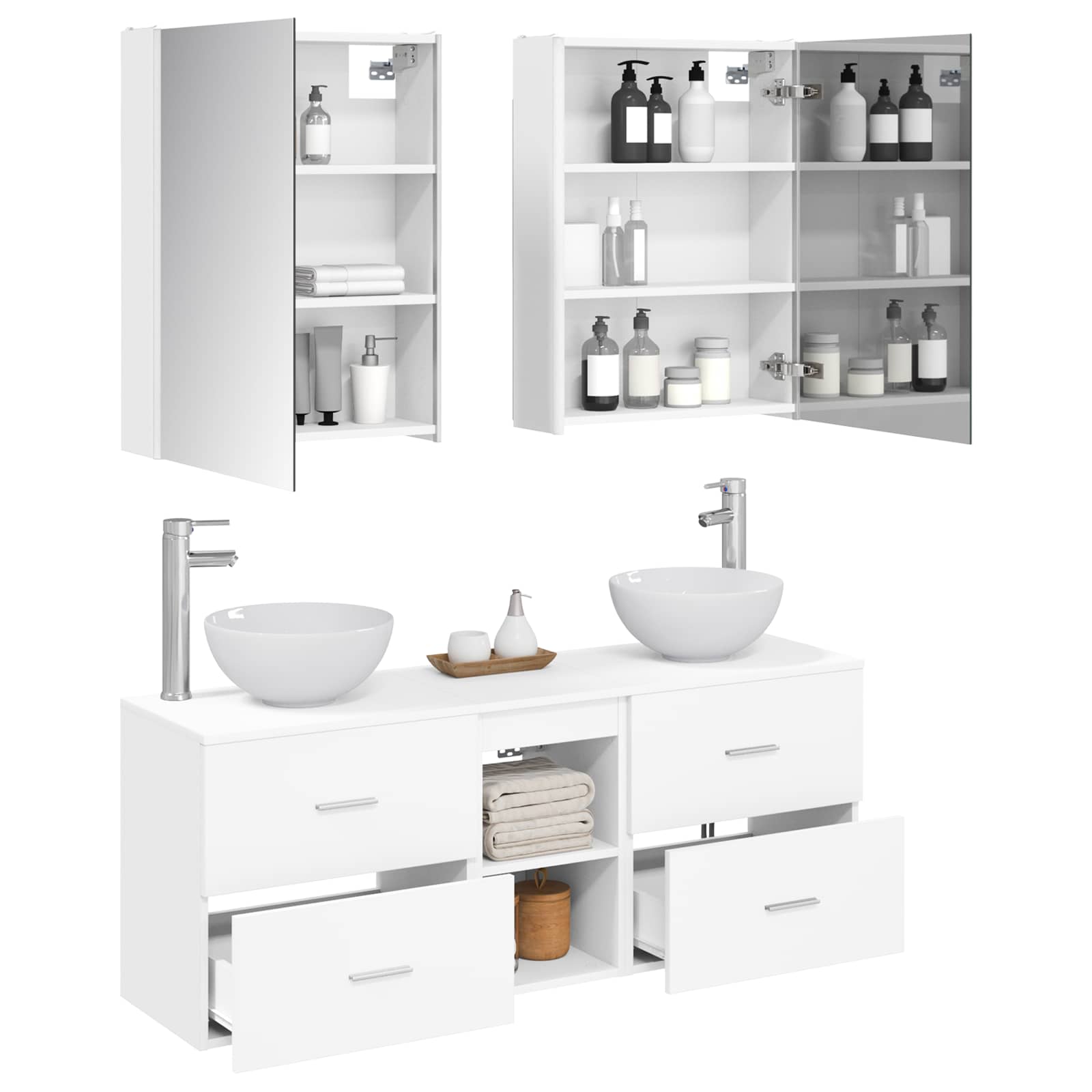 Set ormarića za kupaonicu 5 pcs Bijela 53 x 15,5 x 70 cm