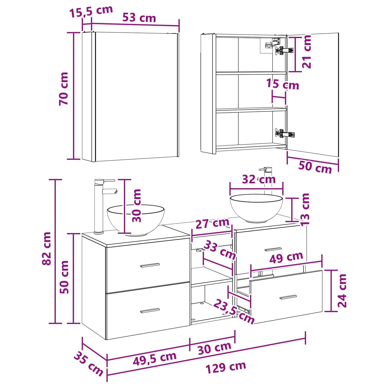 Set ormarića za kupaonicu 5 pcs Hrast artisan 53 x 15,5 x 70 cm