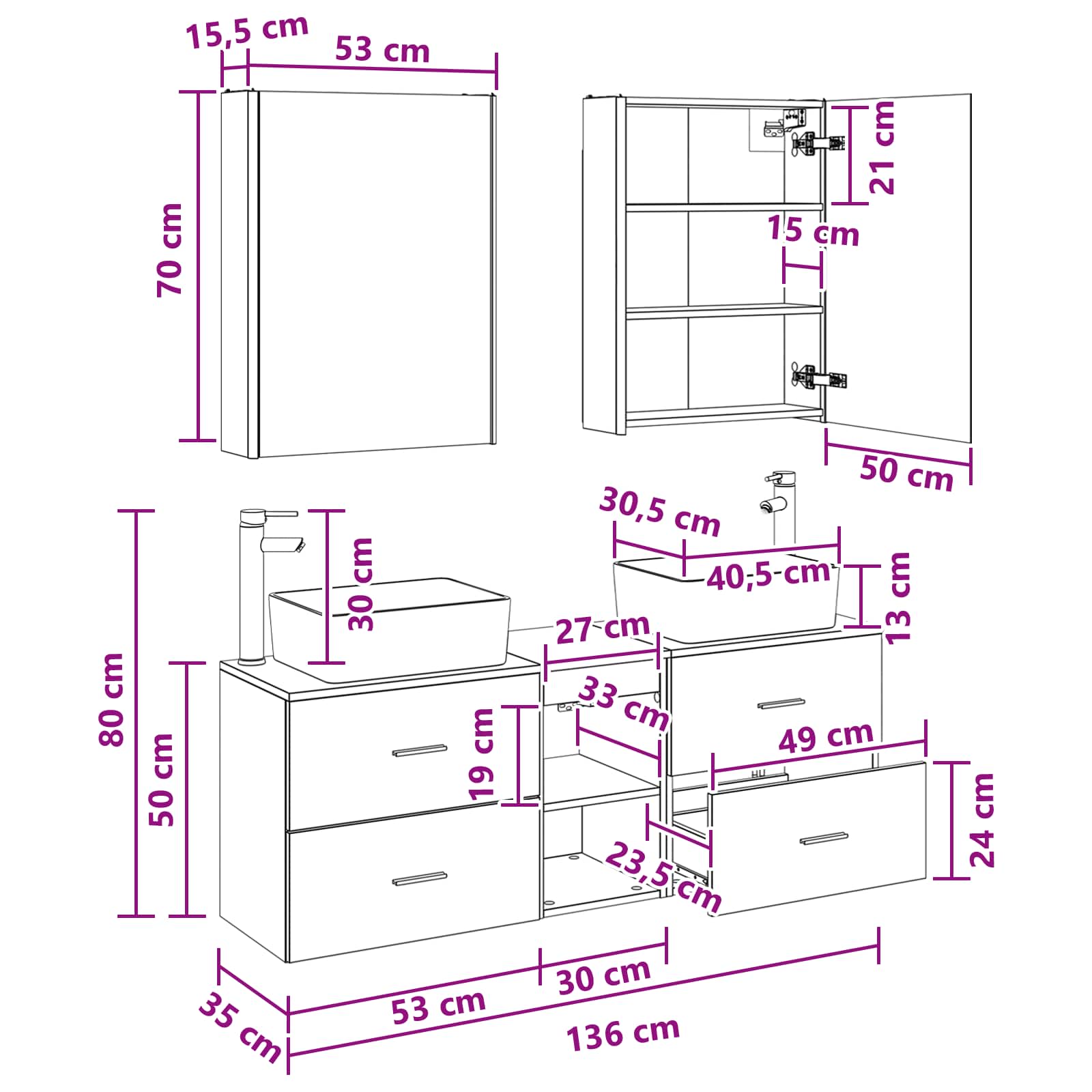 Set namještaja za kupaonicu 5 pcs Hrast sonoma