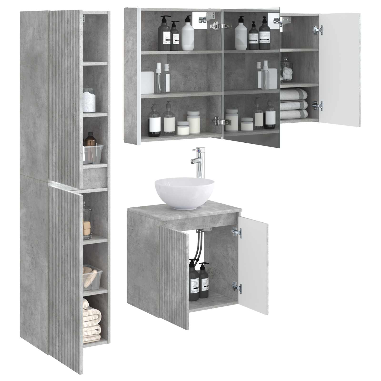 Set ormarića za kupaonicu 5 pcs Betonska siva 53 x 15,5 x 70 cm