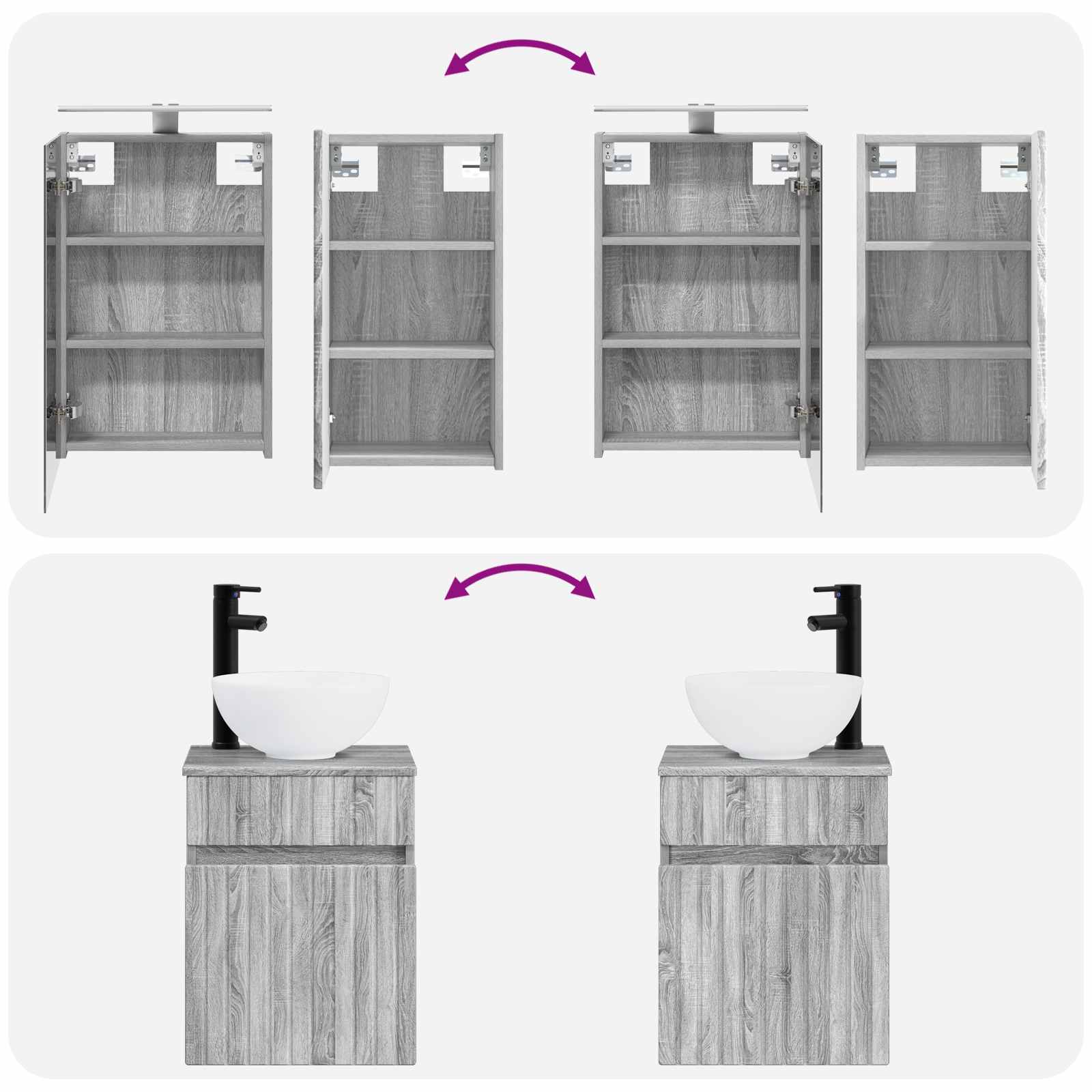 Set ormarića za kupaonicu 5 pcs Siva Sonoma 40 x 10,5 x 60,5 cm