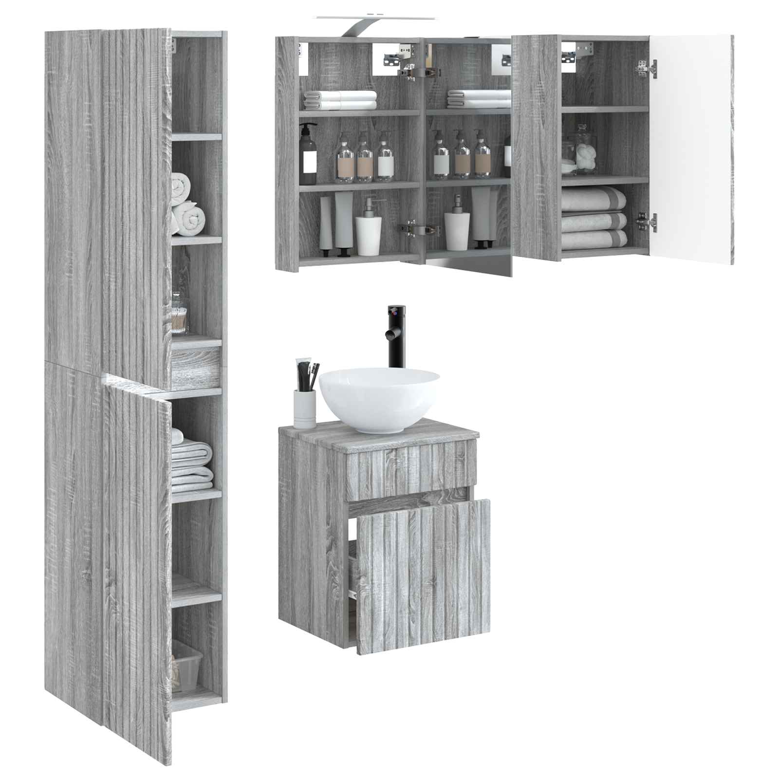 Set ormarića za kupaonicu 5 pcs Siva Sonoma 40 x 10,5 x 60,5 cm