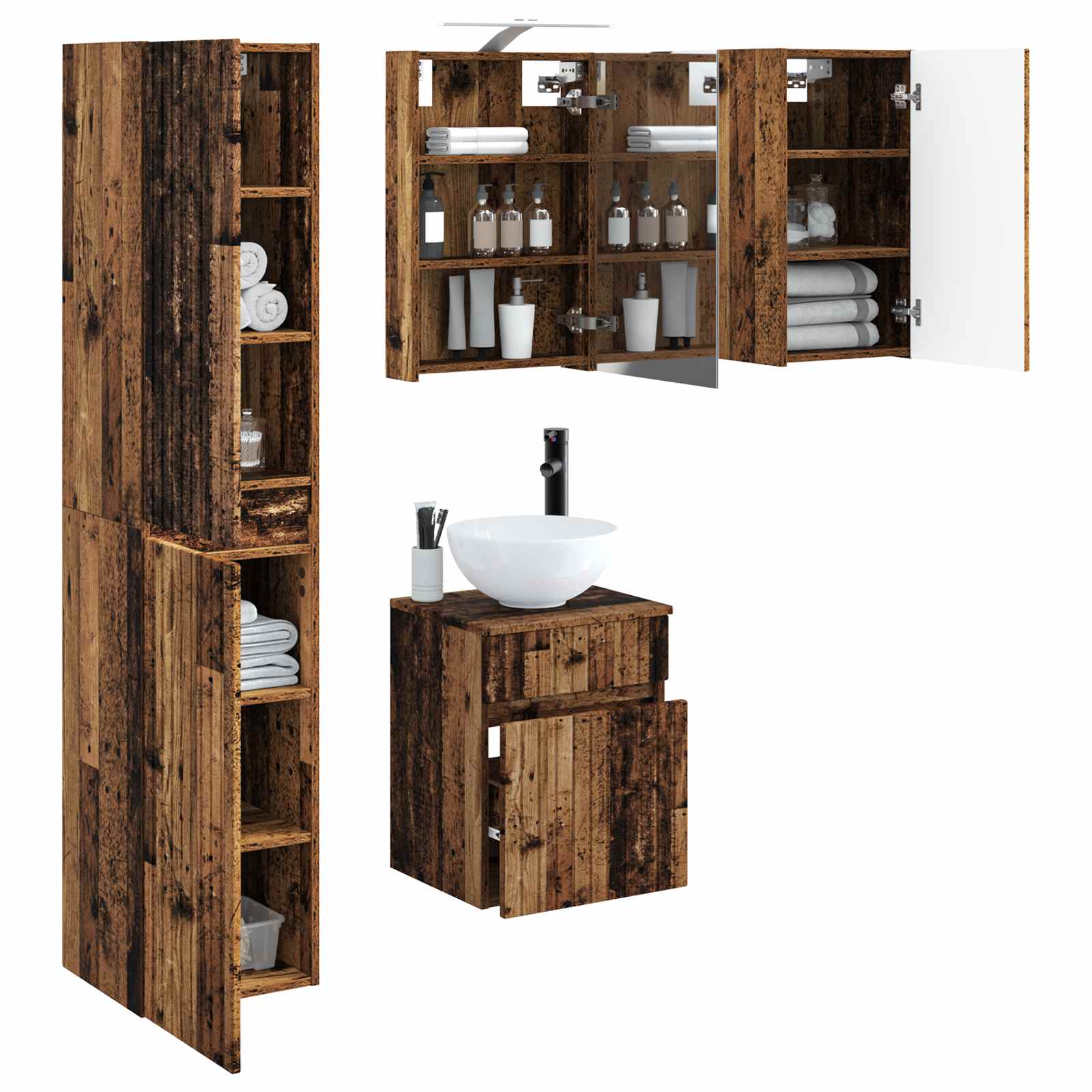 Set ormarića za kupaonicu 5 pcs Staro drvo 40 x 10,5 x 60,5 cm