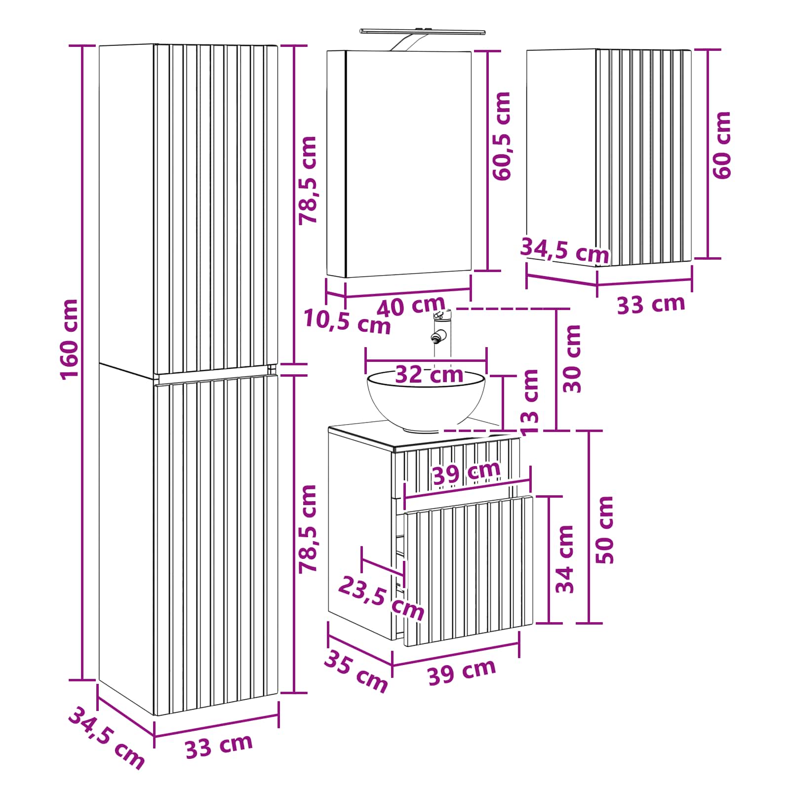 Set ormarića za kupaonicu 5 pcs Staro drvo 40 x 10,5 x 60,5 cm