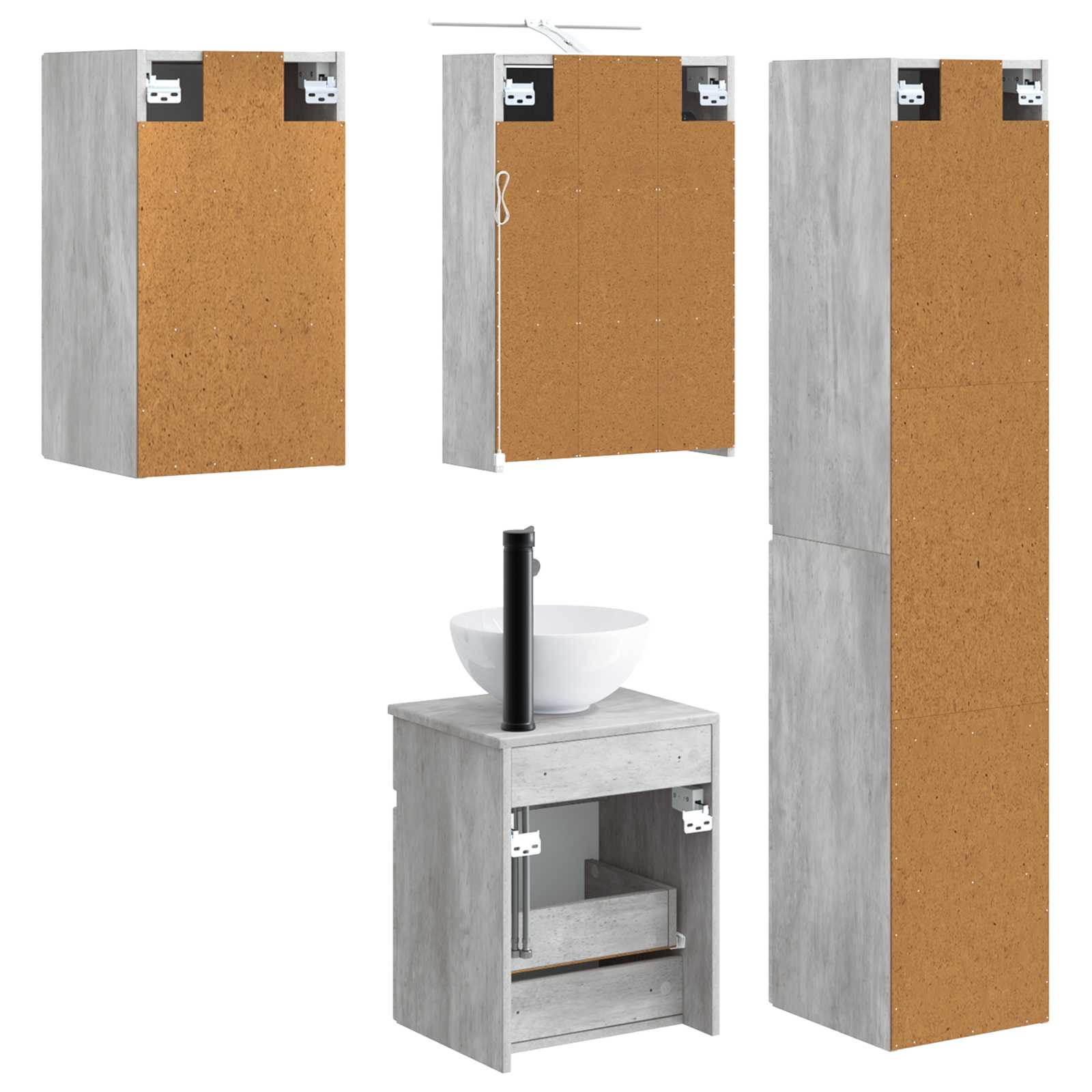 Set ormarića za kupaonicu 5 pcs Betonska siva 43 x 16 x 62,5 cm