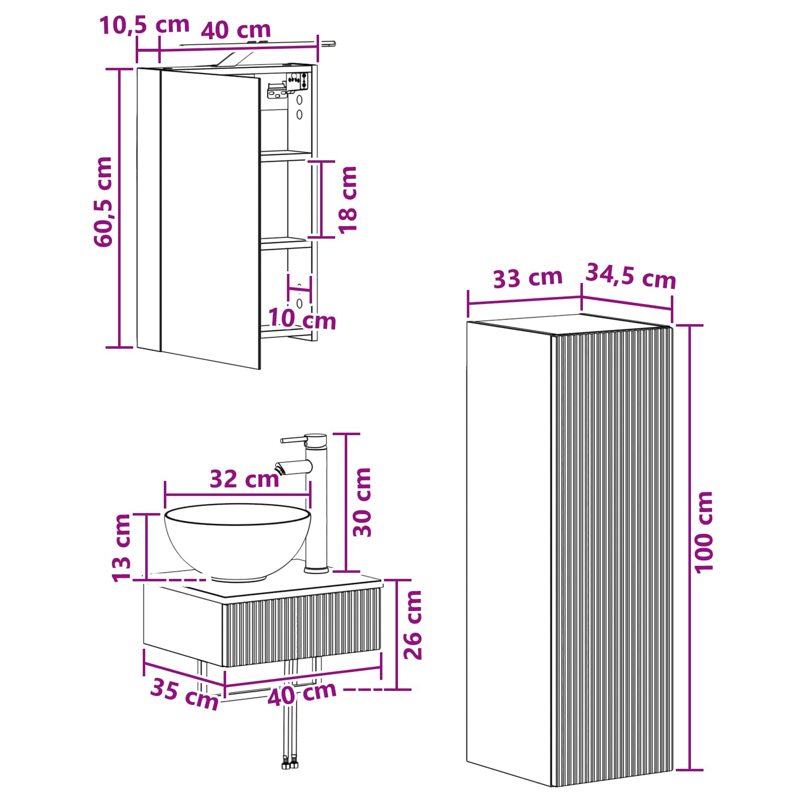 Set ormarića za kupaonicu 4 pcs Siva Sonoma 40 x 10,5 x 60,5 cm