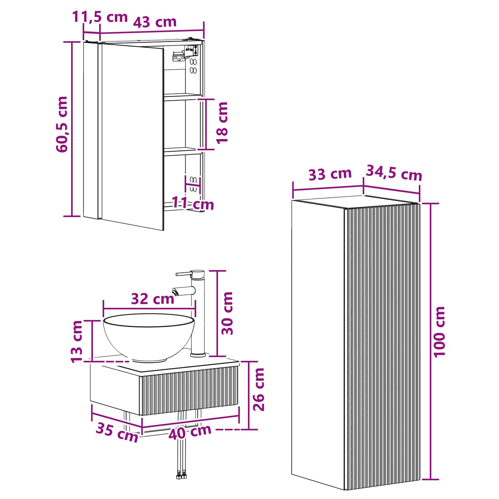 Set ormarića za kupaonicu 4 pcs Betonska siva