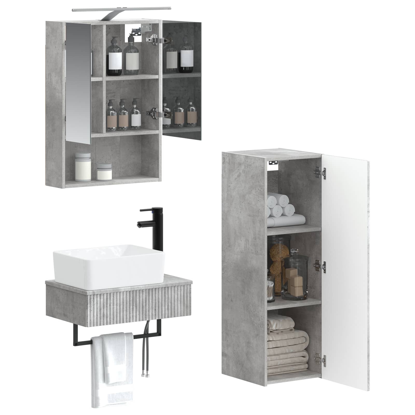 Set ormarića za kupaonicu 4 pcs Betonska siva 50 x 14,5 x 70 cm