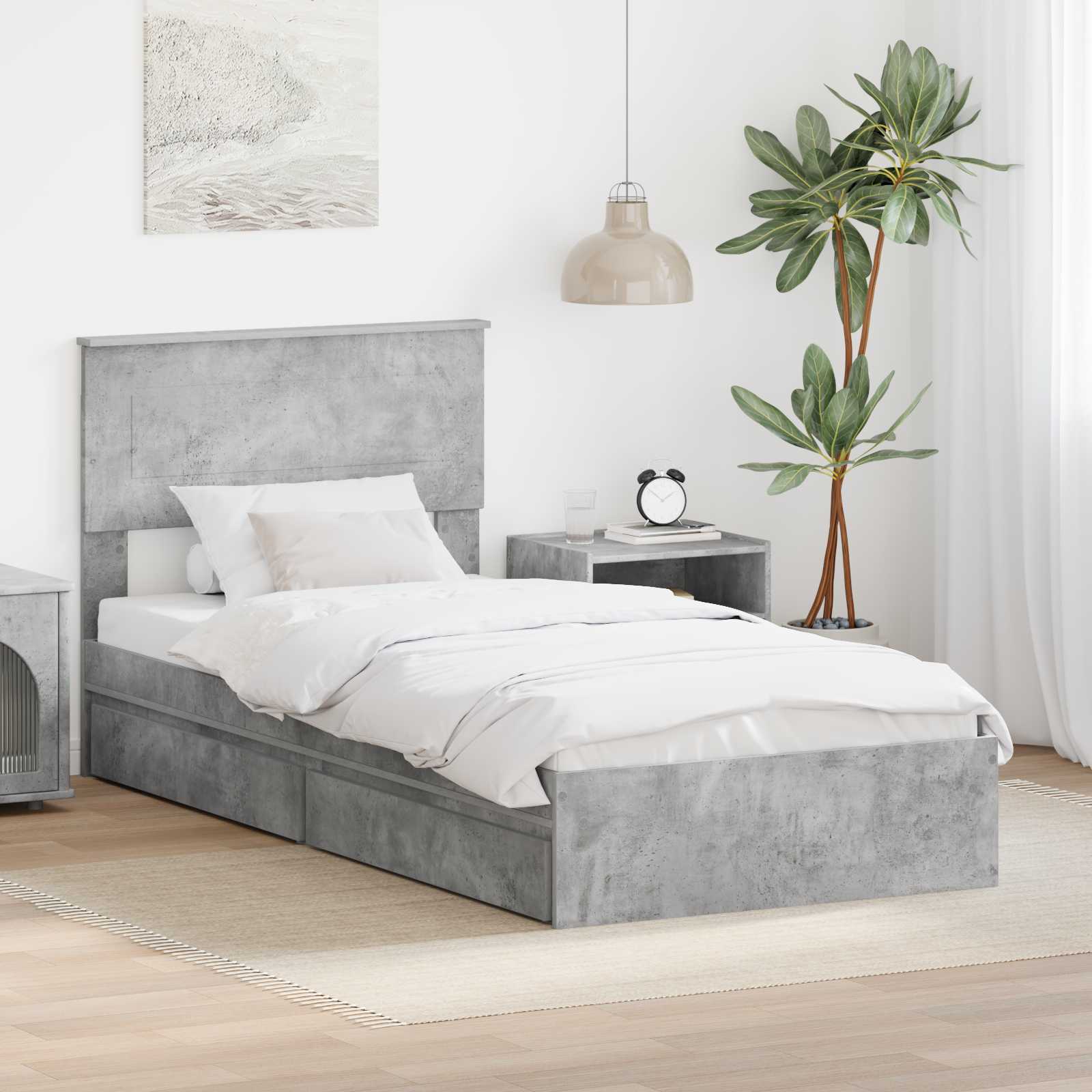 Krevet s od storage Betonski sivi 70 x 190 cm Konstruirano drvo