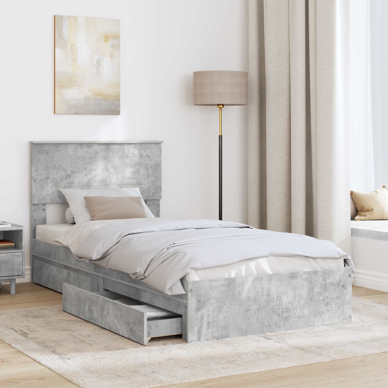 Krevet s od storage Betonski sivi 70 x 190 cm Konstruirano drvo