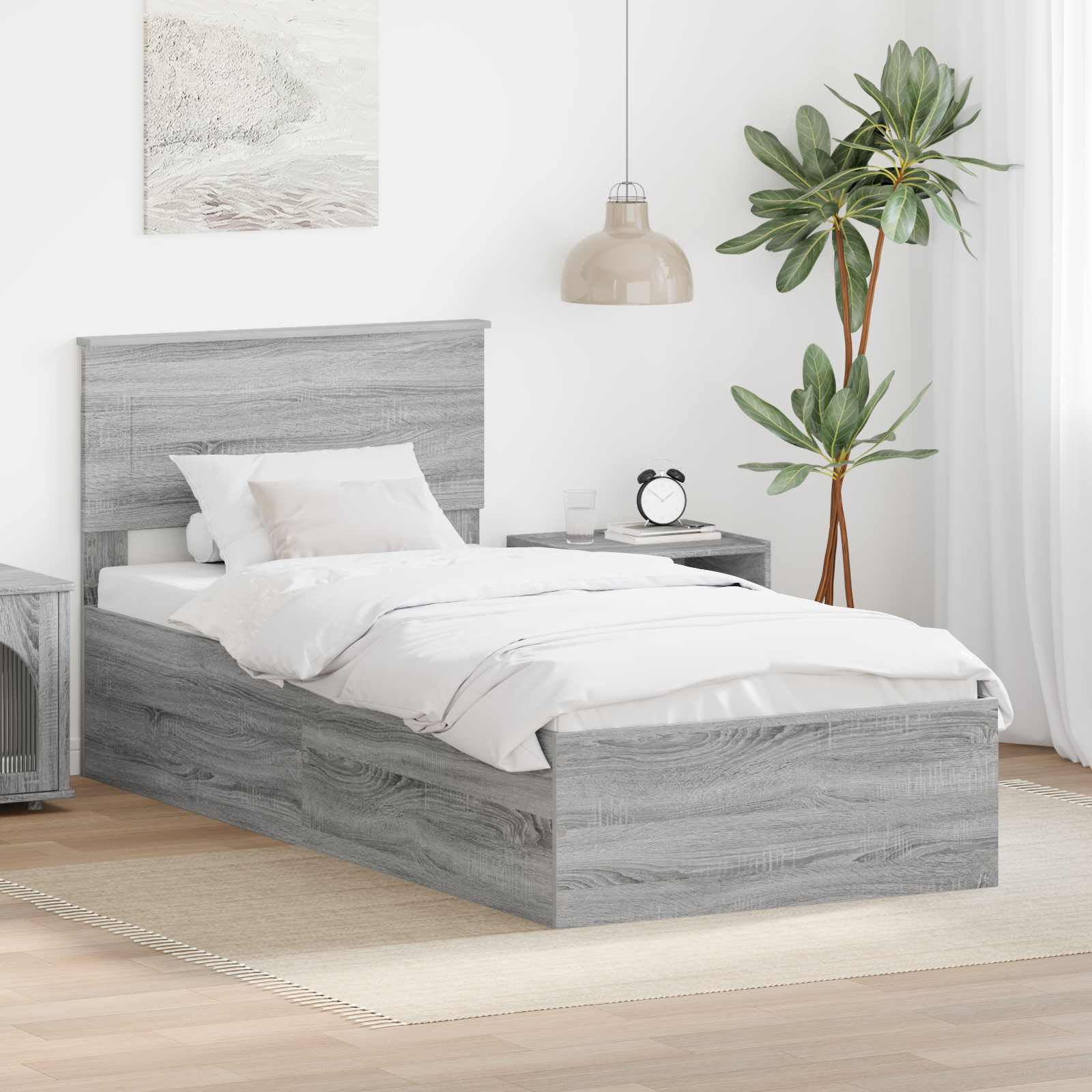 Krevetna konstrukcija s uzglavljem Siva Sonoma 100 x 200 cm