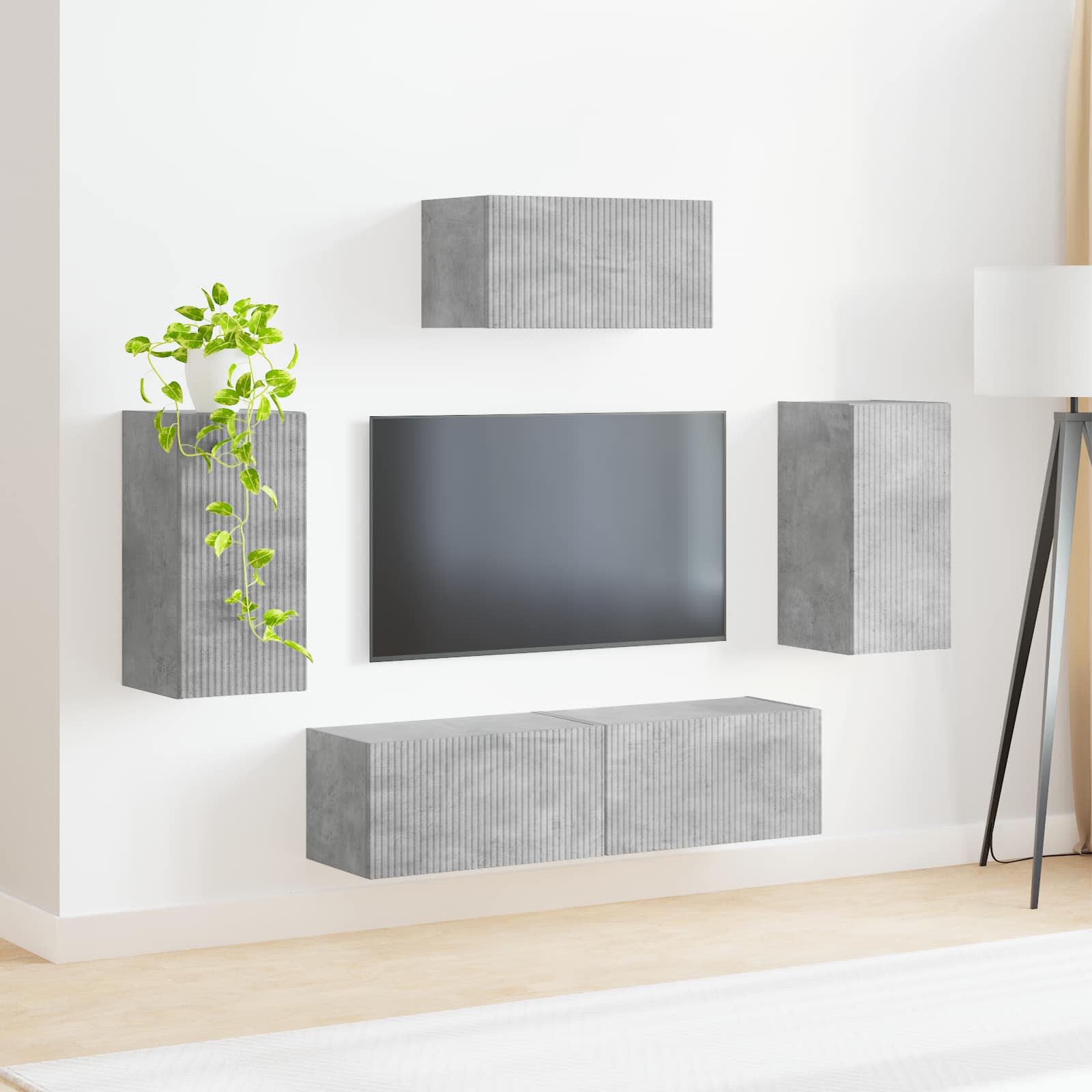 Set TV komoda Zidne 5 pcs Betonski sivi Konstruirano drvo