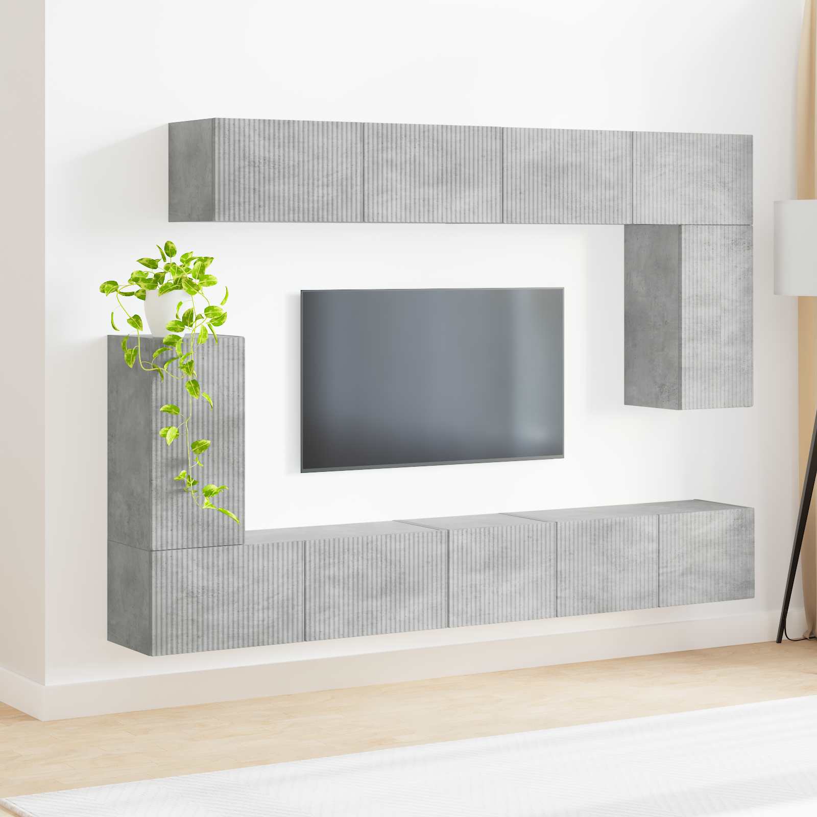 Set TV komoda Zidne 5 pcs Betonski sivi Konstruirano drvo