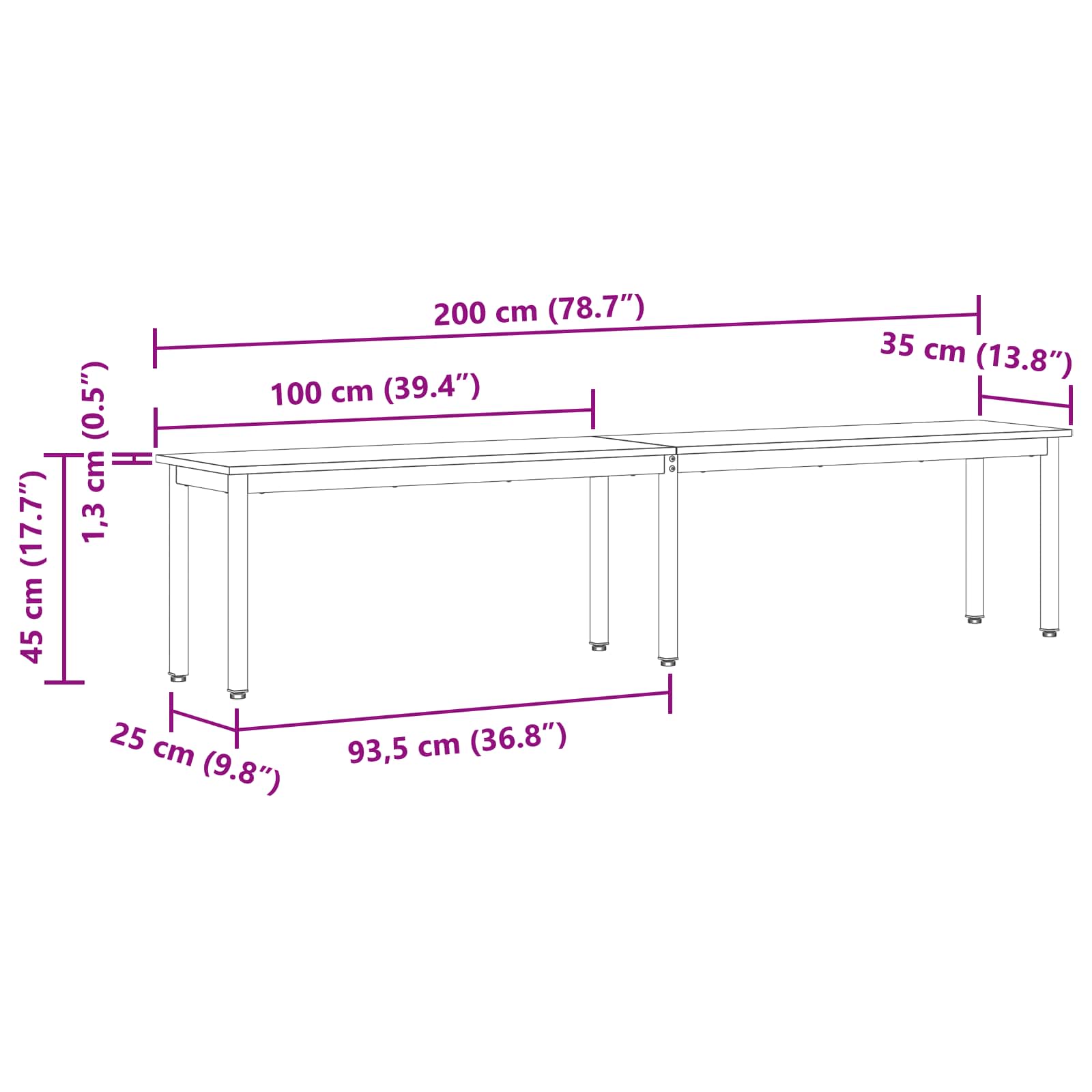 klupa Crni hrast 200 x 35 x 45 cm Konstruirano drvo
