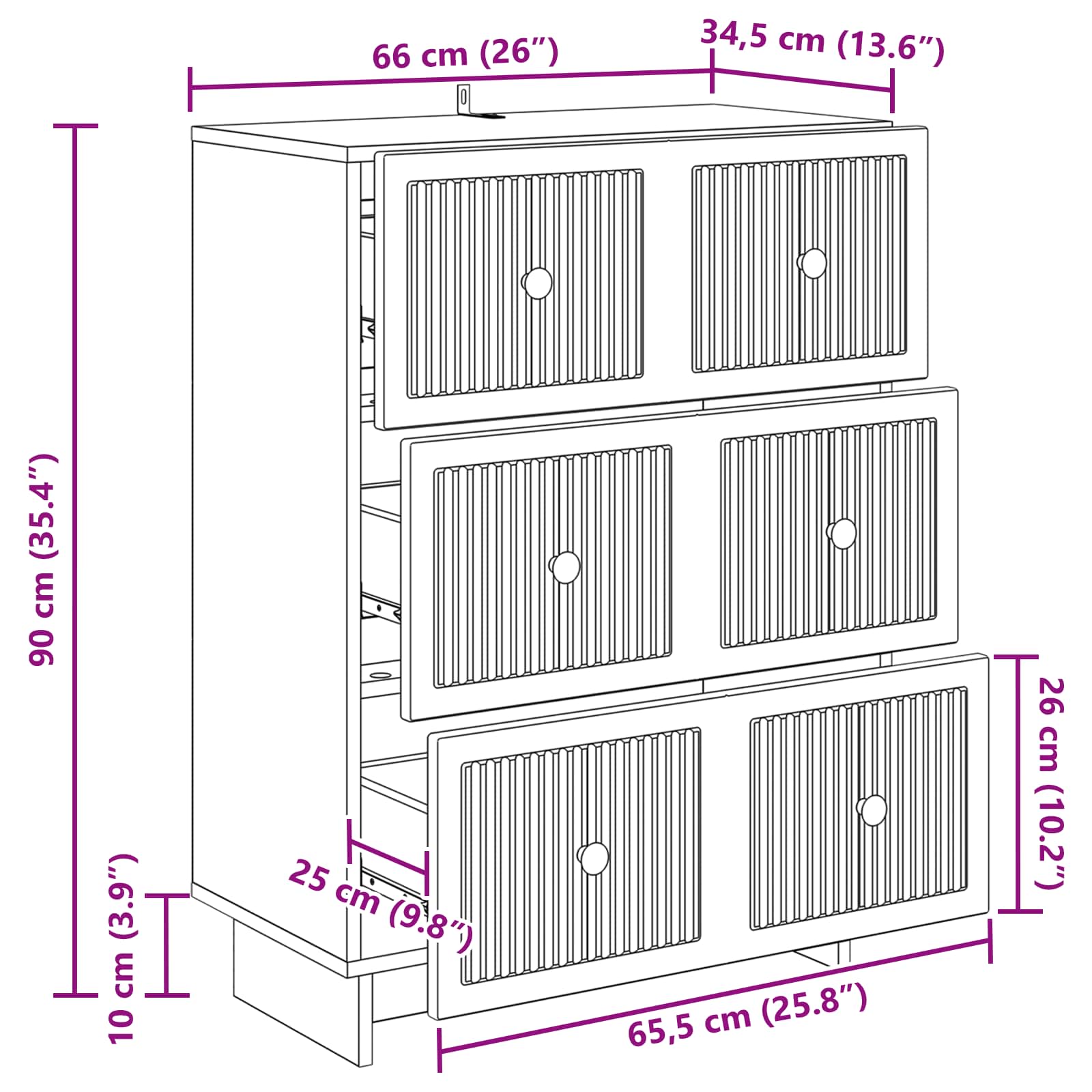 Ormar s ladicama Bijela 66 x 34,5 x 90 cm Konstruirano drvo