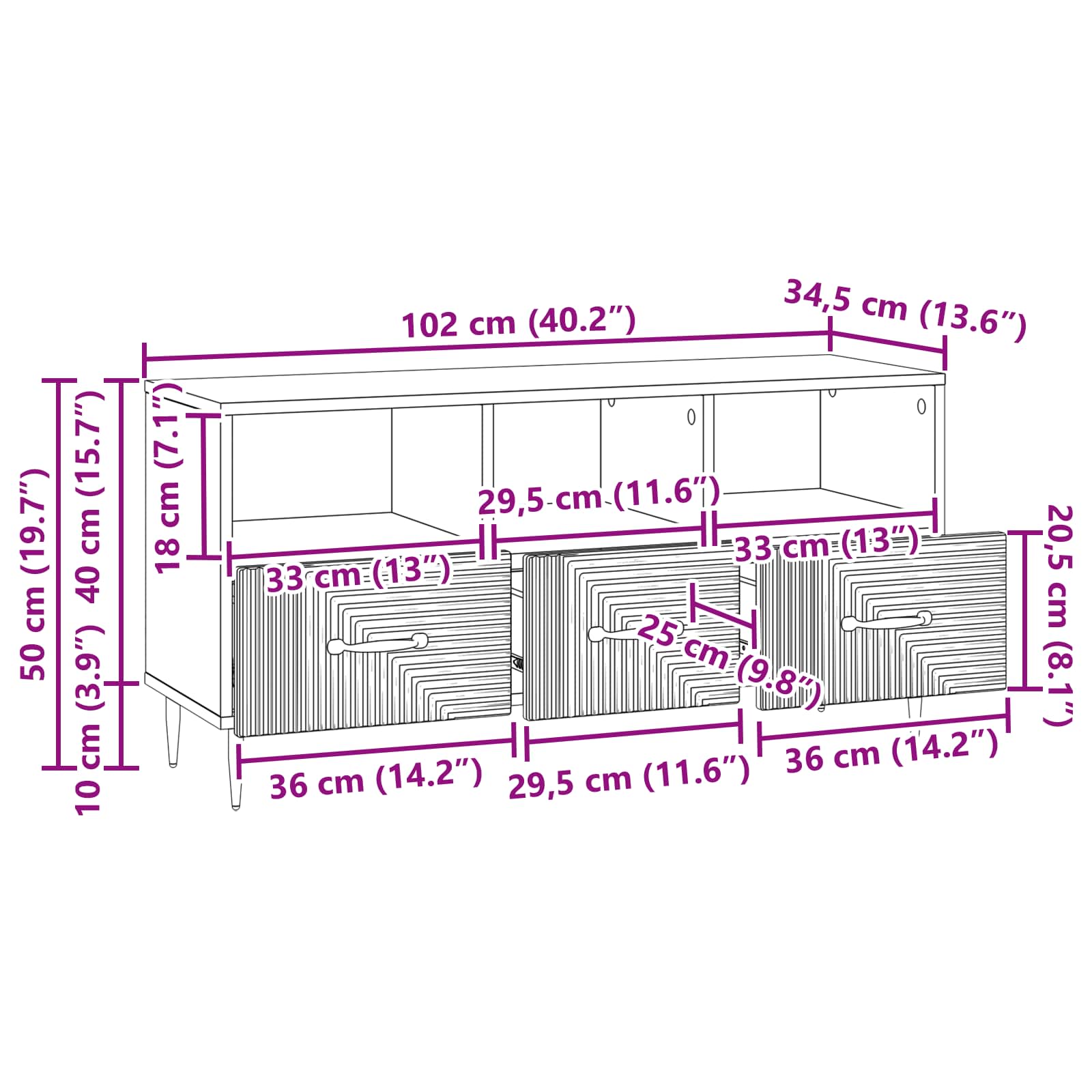 TV ormar s ladicama Bijela 102 x 34,5 x 50 cm Konstruirano drvo