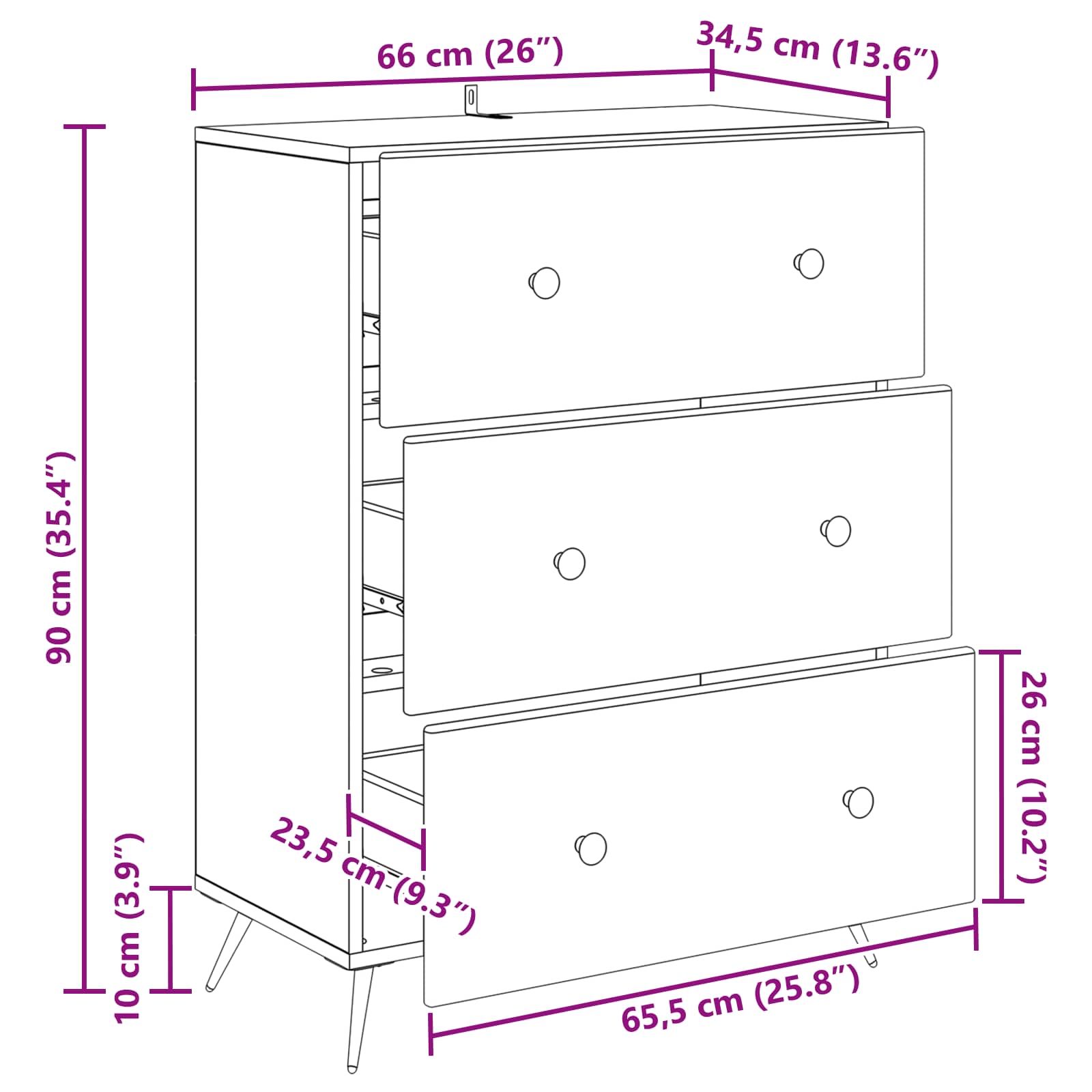 Ormar s ladicama Bijela 66 x 34,5 x 90 cm Konstruirano drvo