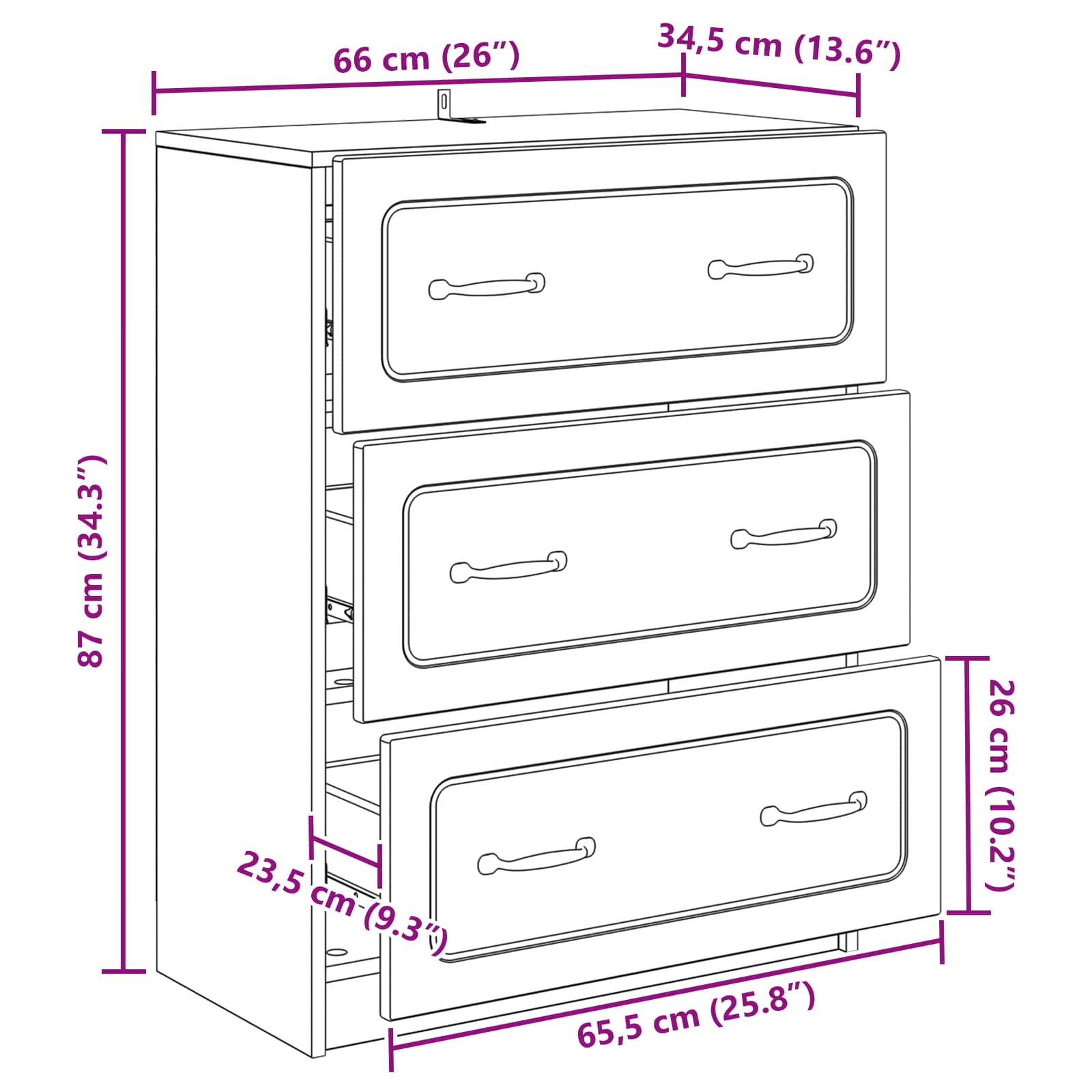 Ormar s ladicama Bijela 66 x 34,5 x 87 cm Konstruirano drvo