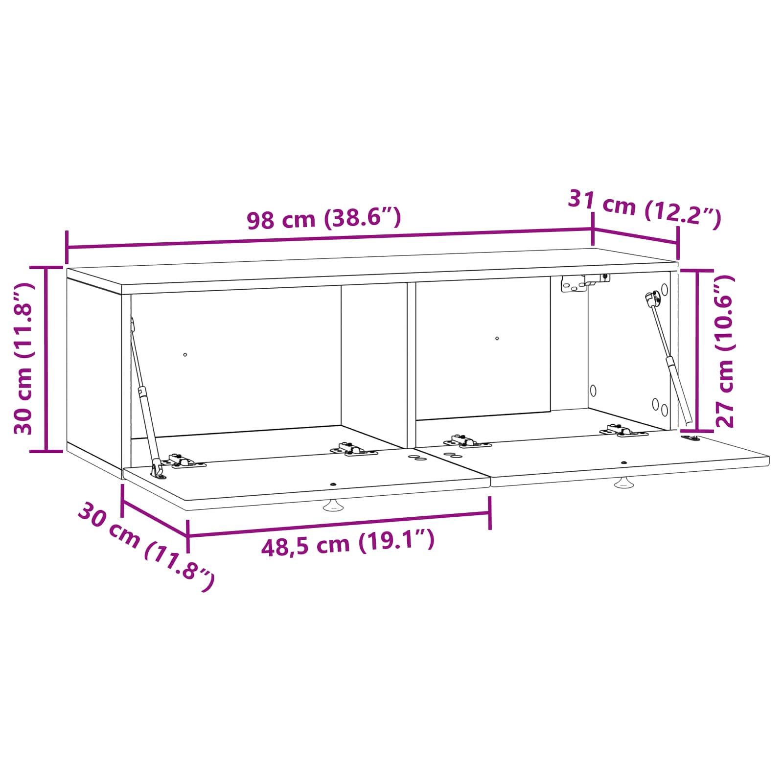 TV ormar za zid Zidne Bijela 98 x 31 x 30 cm Konstruirano drvo