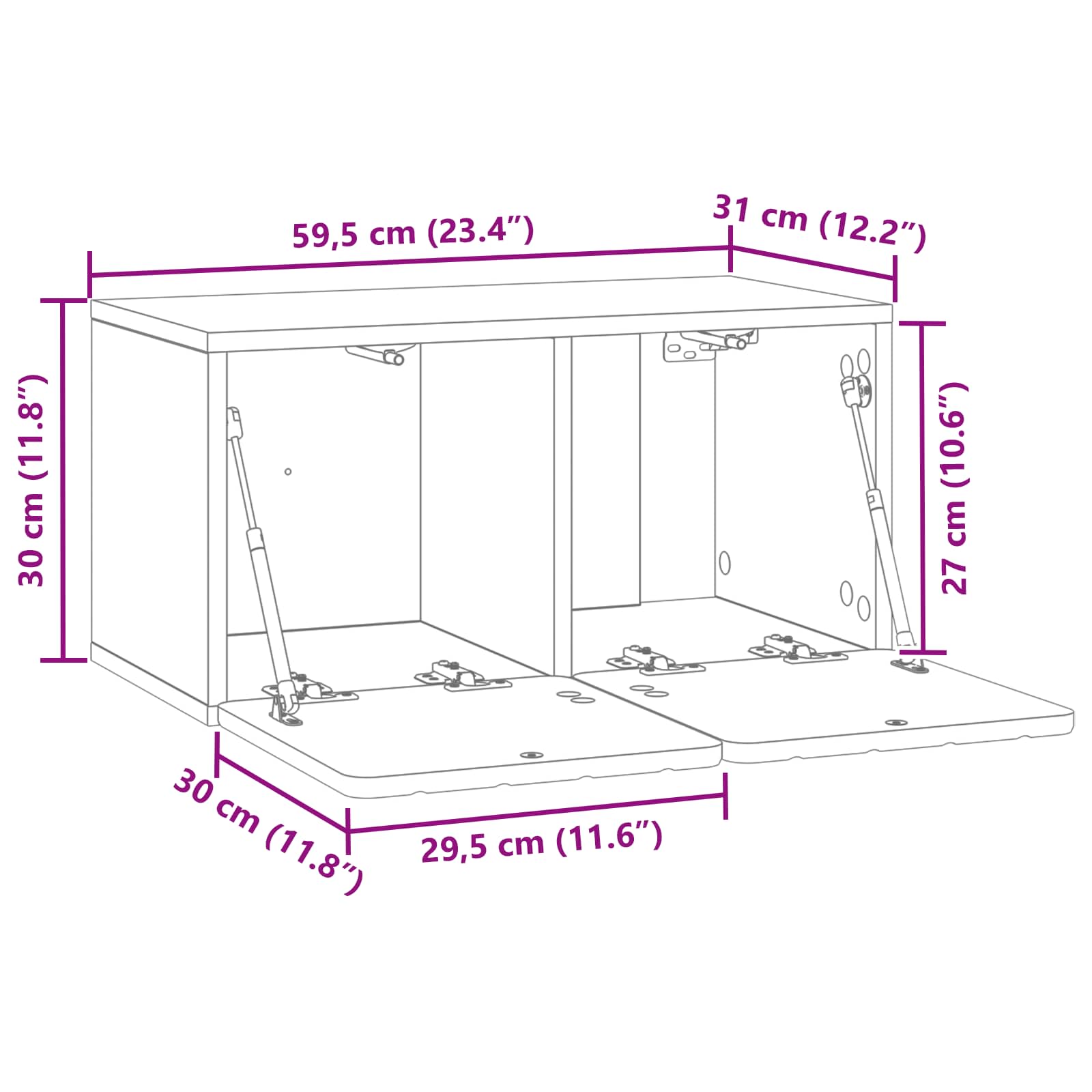 TV ormar za zid Bijela 59,5 x 31 x 30 cm Konstruirano drvo
