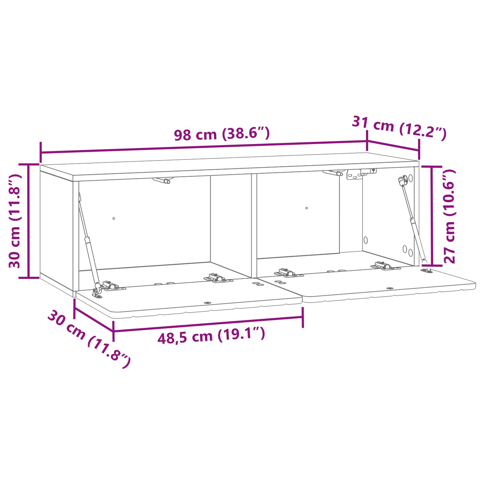 TV ormar za zid Zidne Bijela 98 x 31 x 30 cm Konstruirano drvo