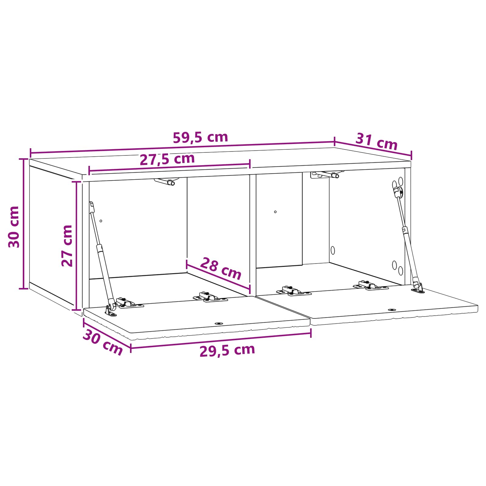 TV ormar za zid 59,5 x 31 cm Dimljeni hrast Konstruirano drvo