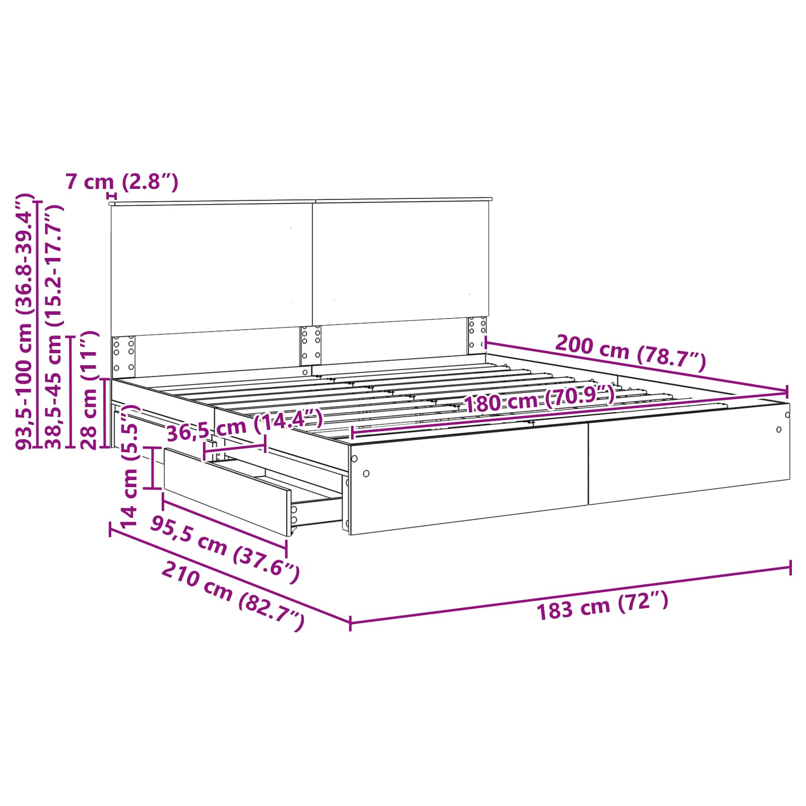 Krevet s od storage s uzglavljem Dimljeni hrast 180 x 200 cm