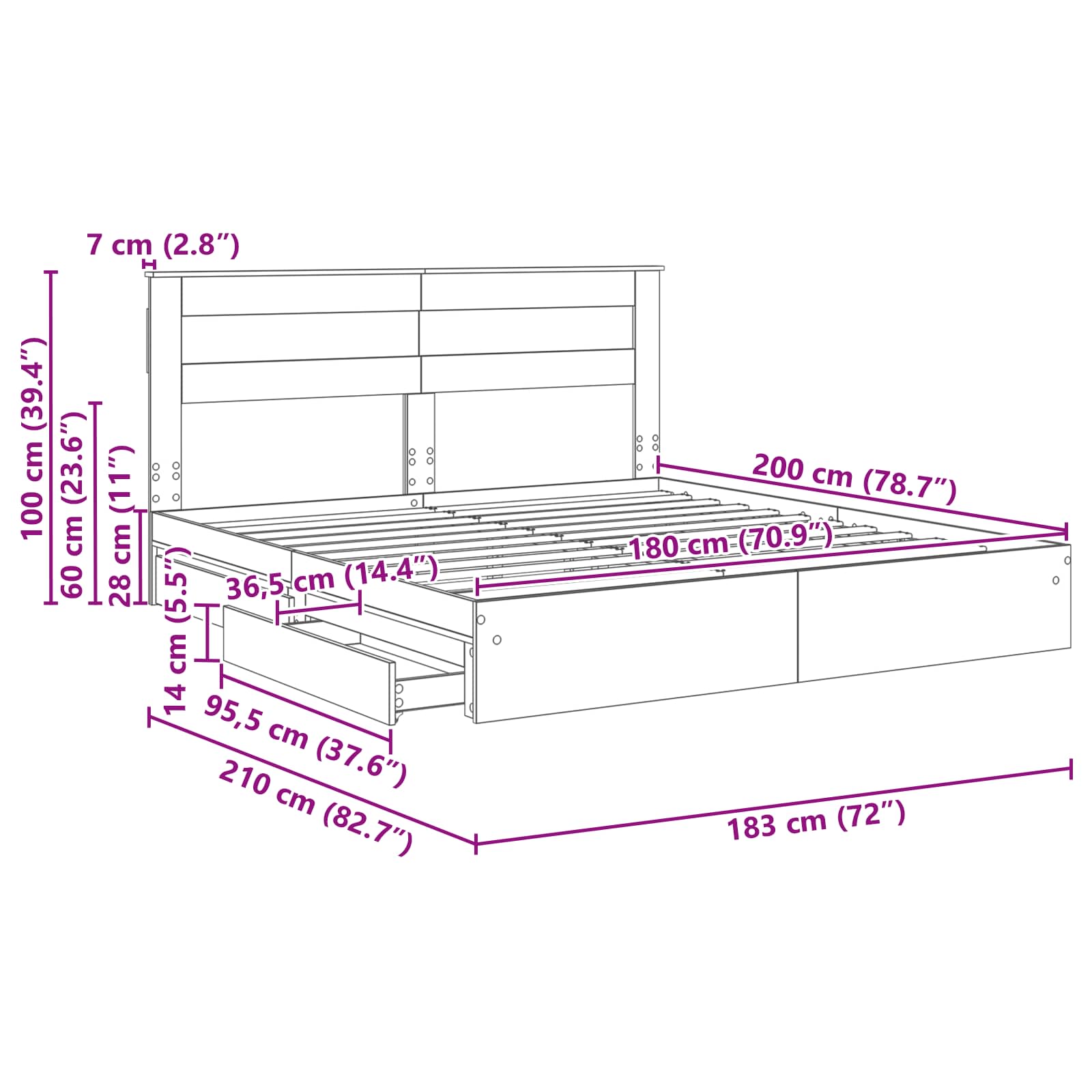 Krevet s od storage s uzglavljem Dimljeni hrast 180 x 200 cm