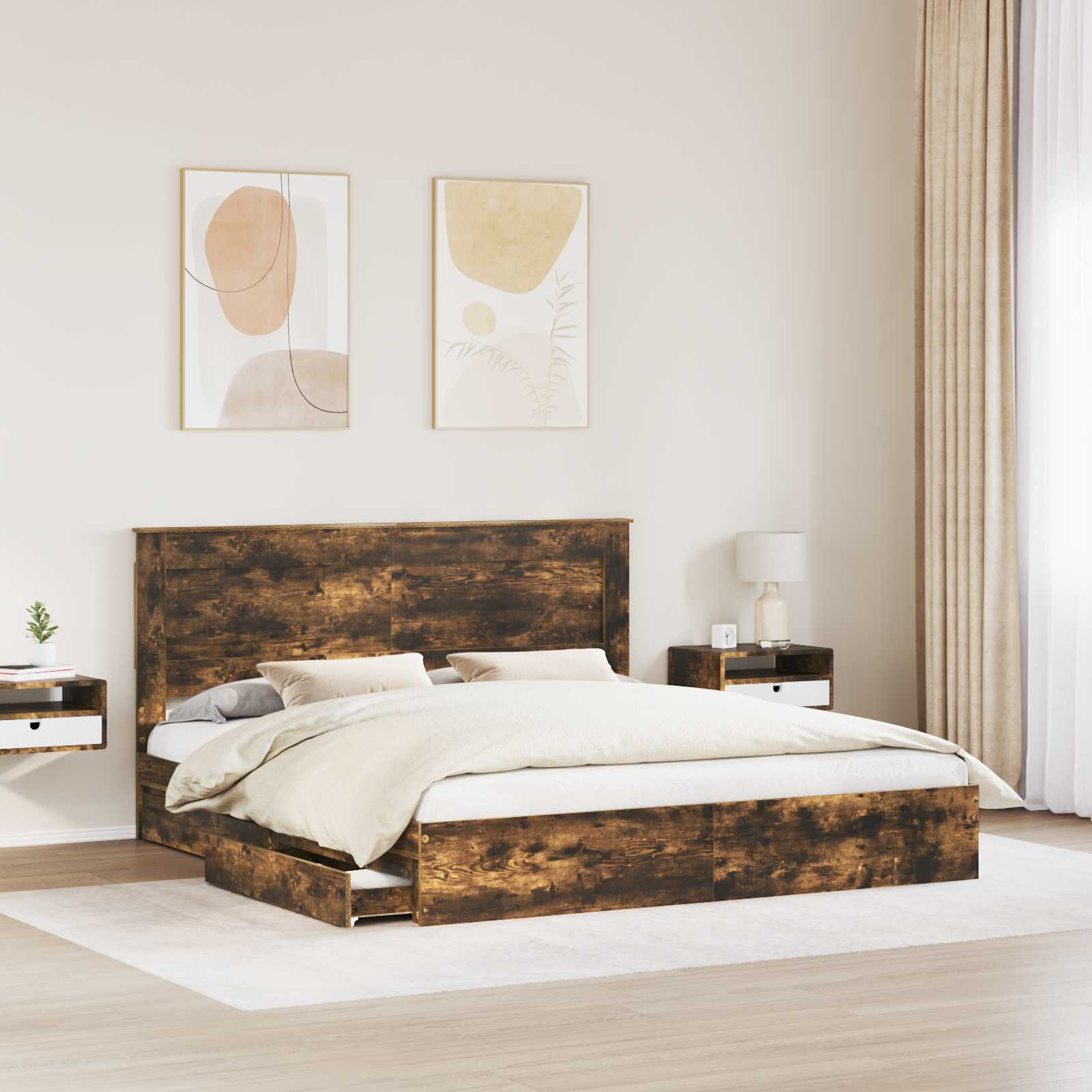 Krevet s od storage s uzglavljem Dimljeni hrast 180 x 200 cm