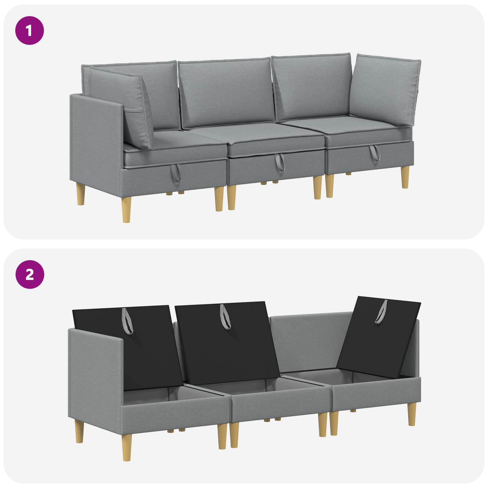 Modularni set sofe sa skladištem 3 pcs Svjetlosiva Tkanina