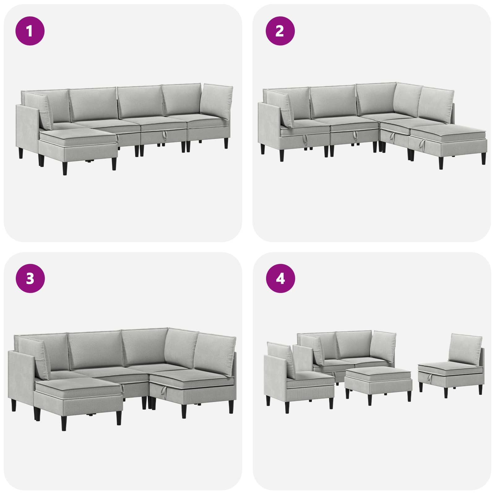 Set namještaja za dnevni boravak 5 pcs Svjetlosiva Tkanina