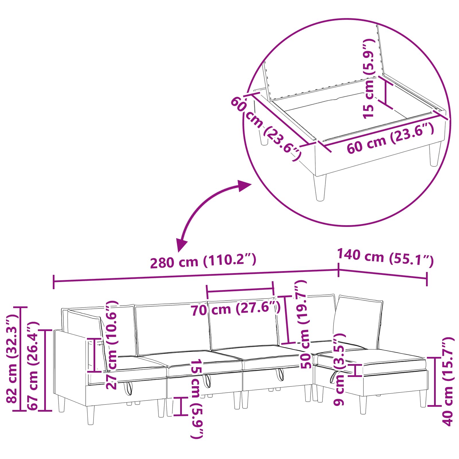 Set namještaja za dnevni boravak 5 pcs Svjetlosiva Tkanina