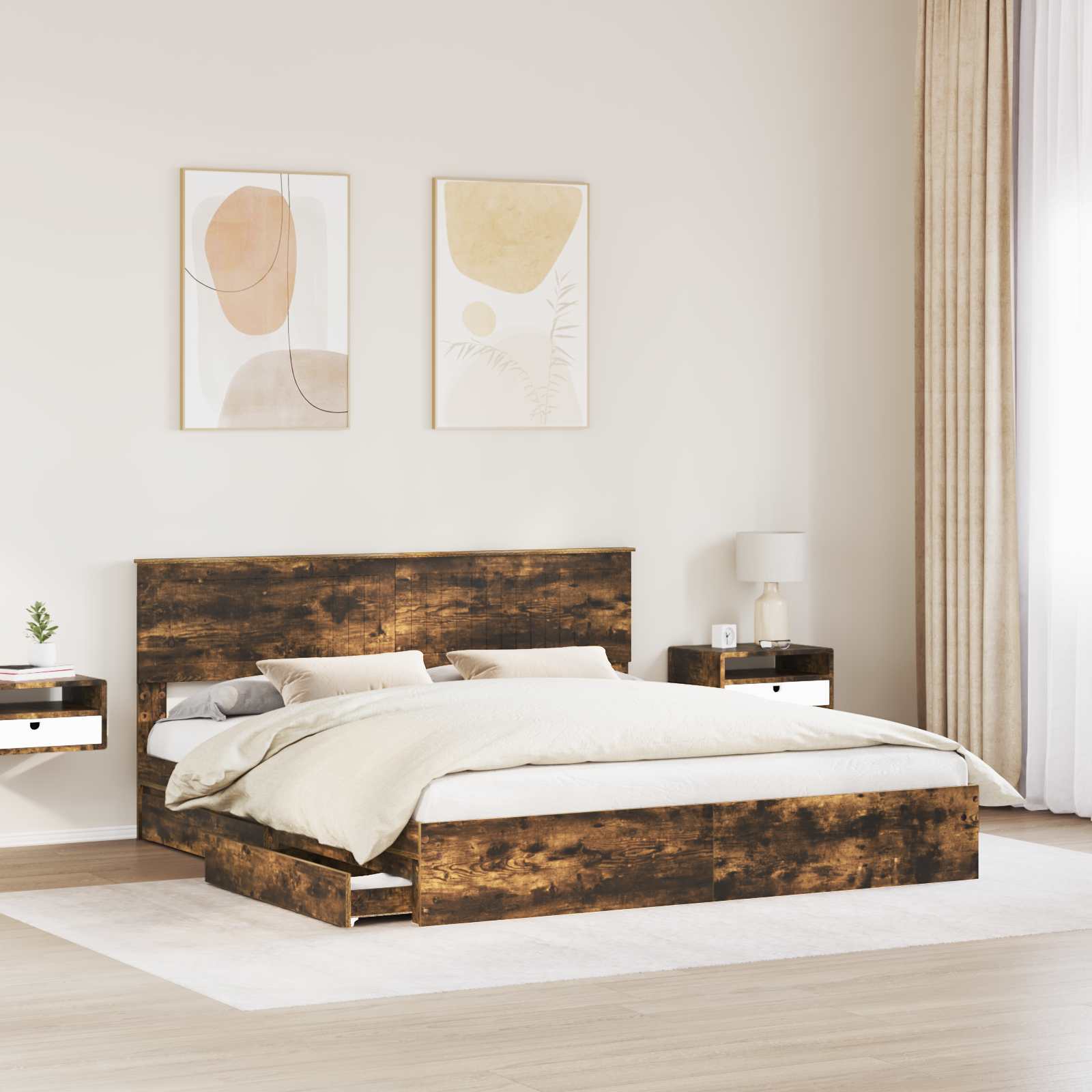 Krevet s od storage s uzglavljem Dimljeni hrast 180 x 200 cm
