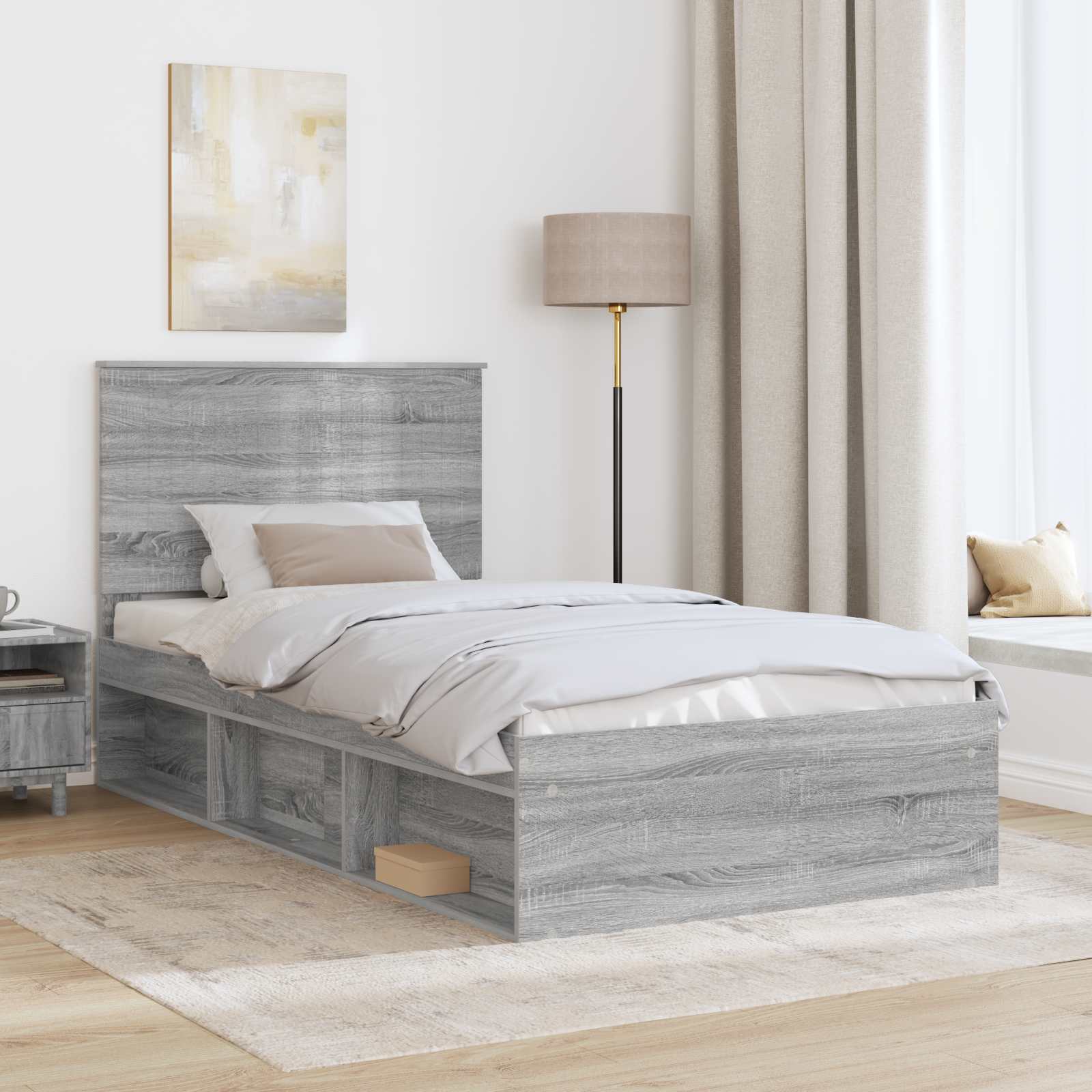 Krevetna konstrukcija s uzglavljem Siva Sonoma 100 x 200 cm