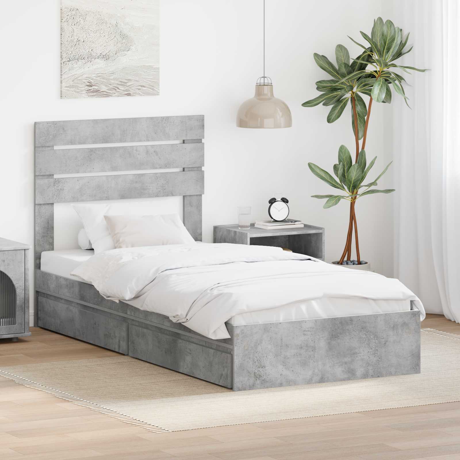 Krevet s od storage Betonski sivi 70 x 190 cm Konstruirano drvo