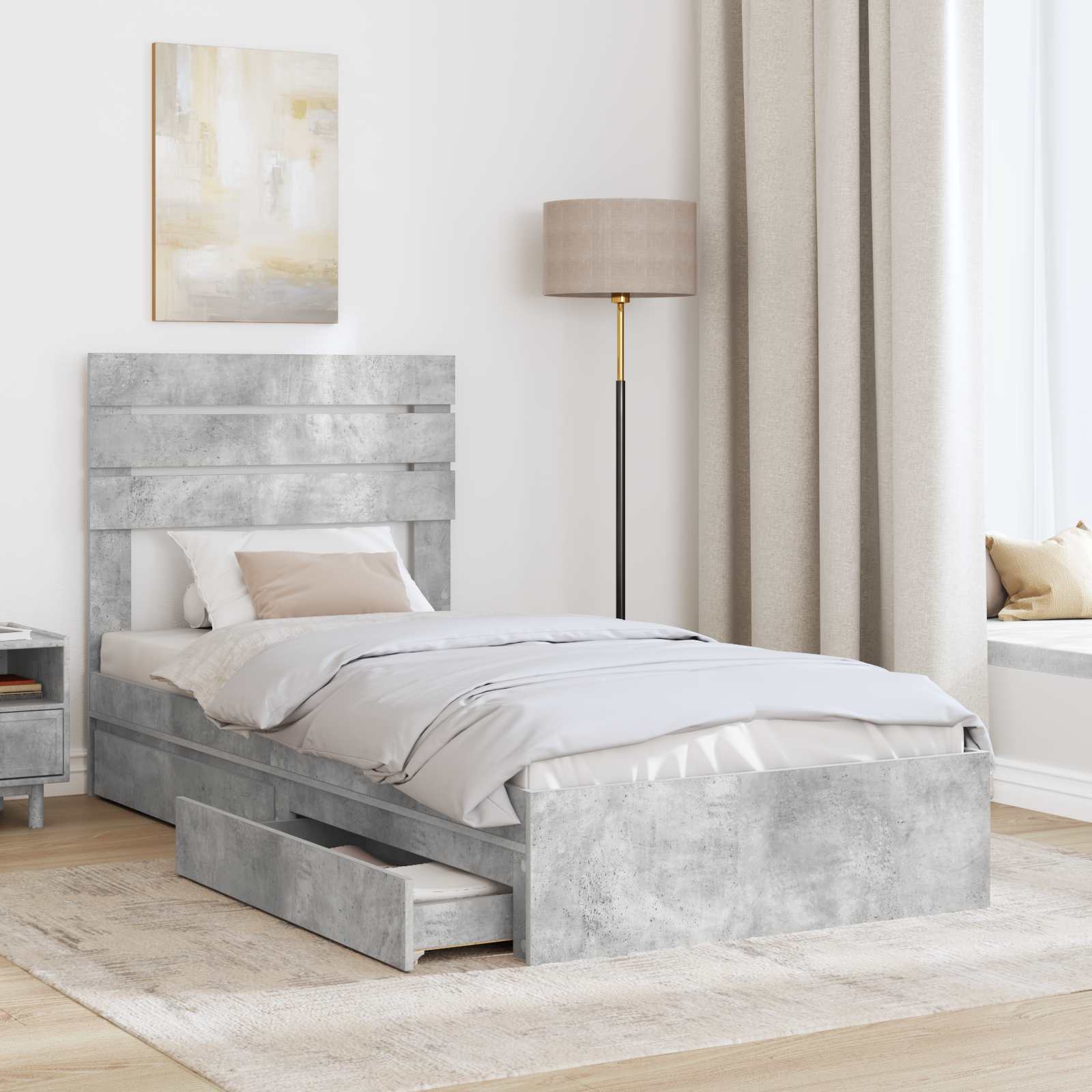 Krevet s od storage Betonski sivi 70 x 190 cm Konstruirano drvo