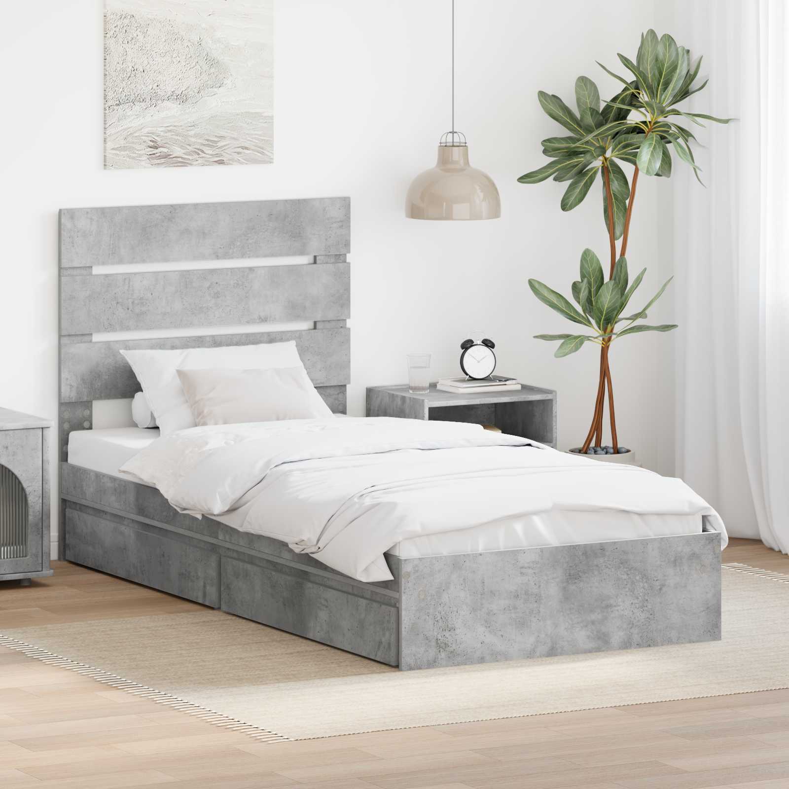 Krevet s od storage Betonski sivi 70 x 190 cm Konstruirano drvo