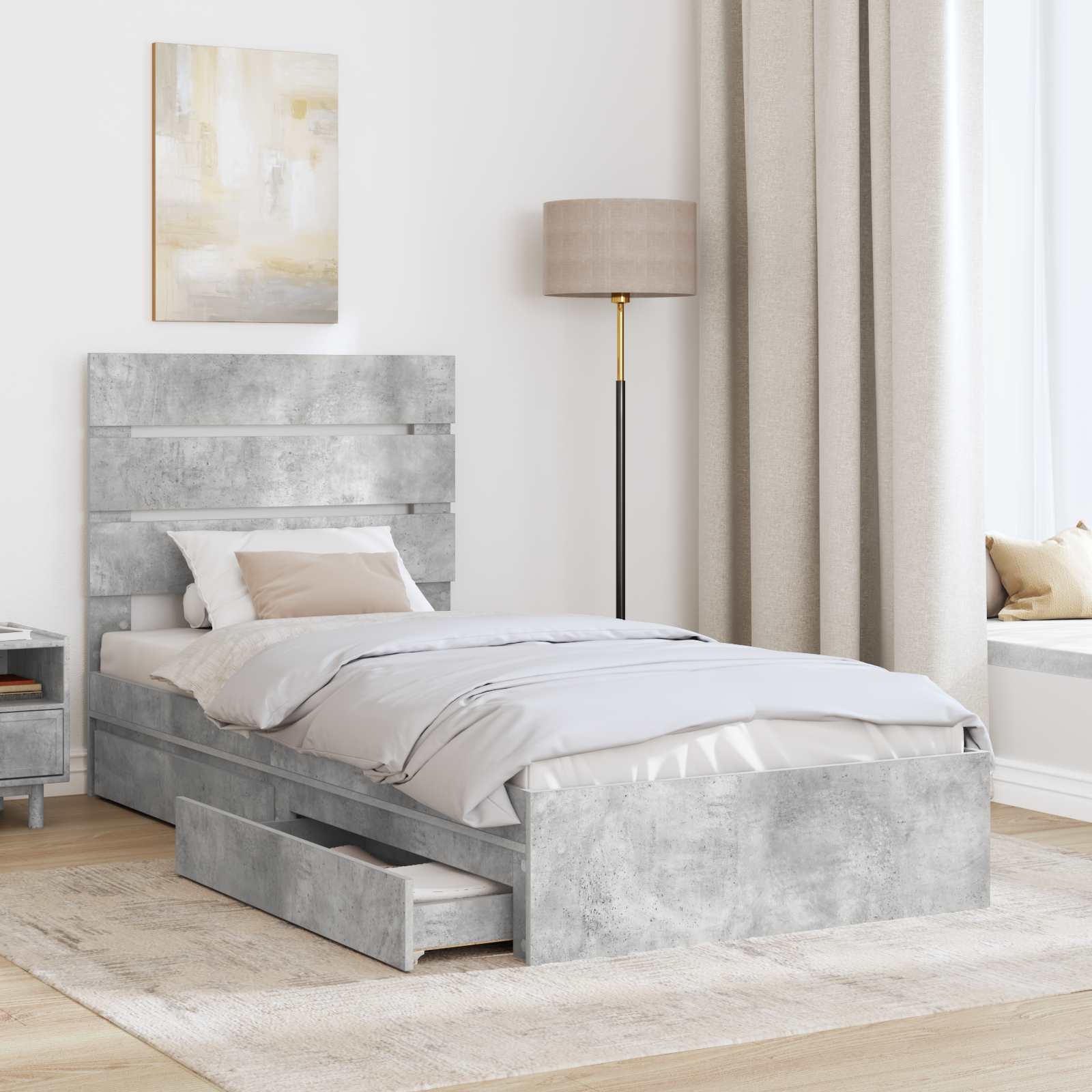 Krevet s od storage Betonski sivi 70 x 190 cm Konstruirano drvo