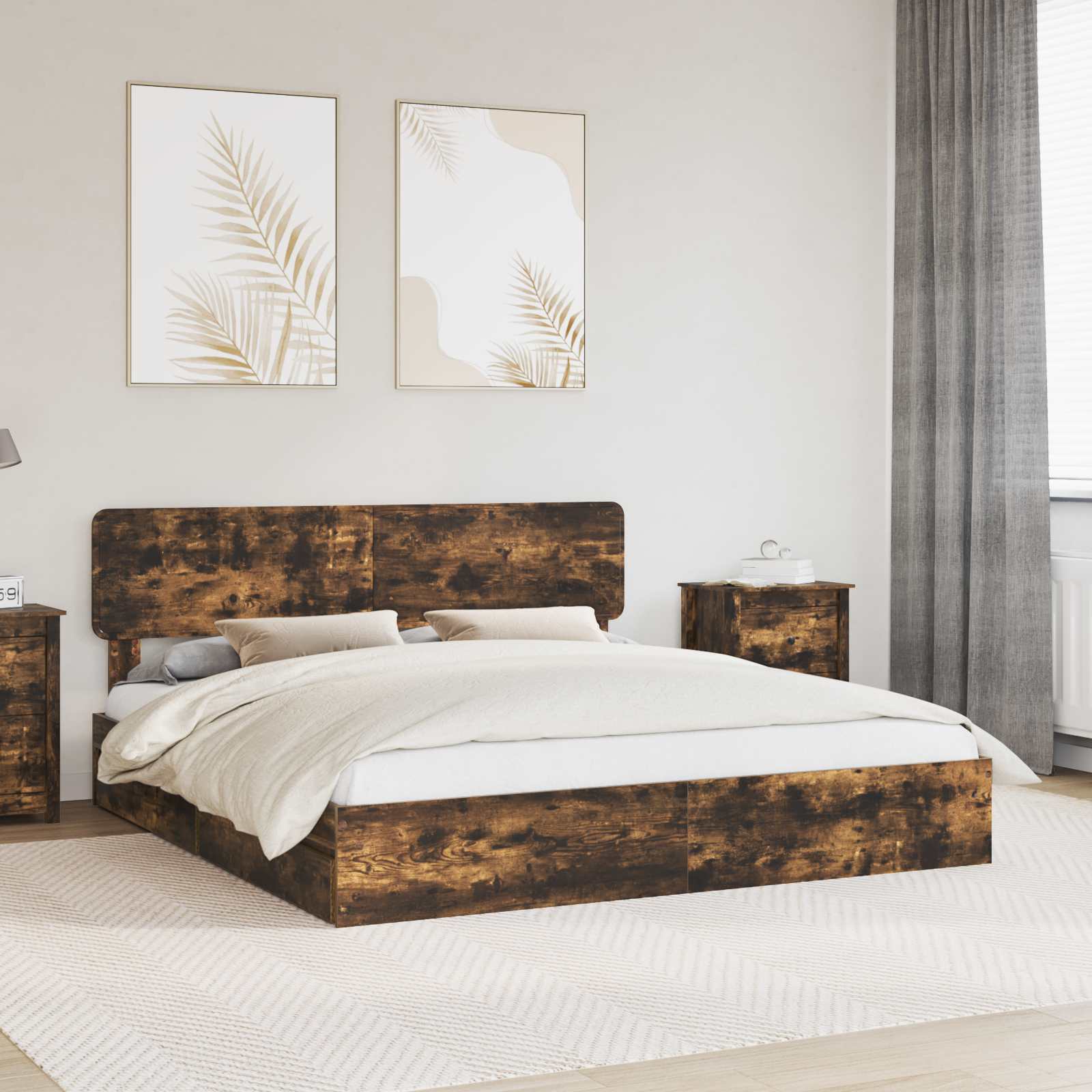 Krevet s od storage s uzglavljem Dimljeni hrast 180 x 200 cm