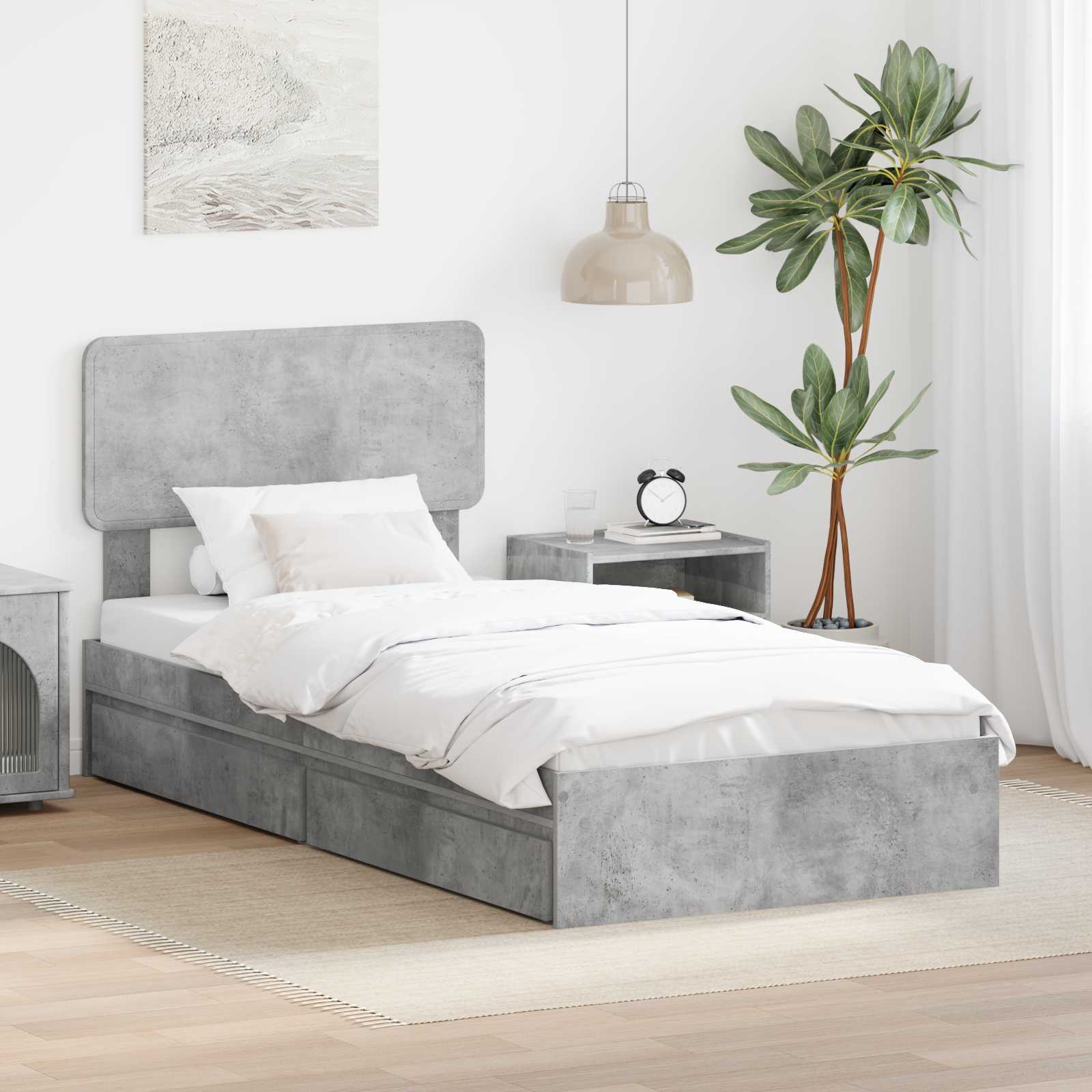 Krevet s od storage Betonski sivi 70 x 190 cm Konstruirano drvo