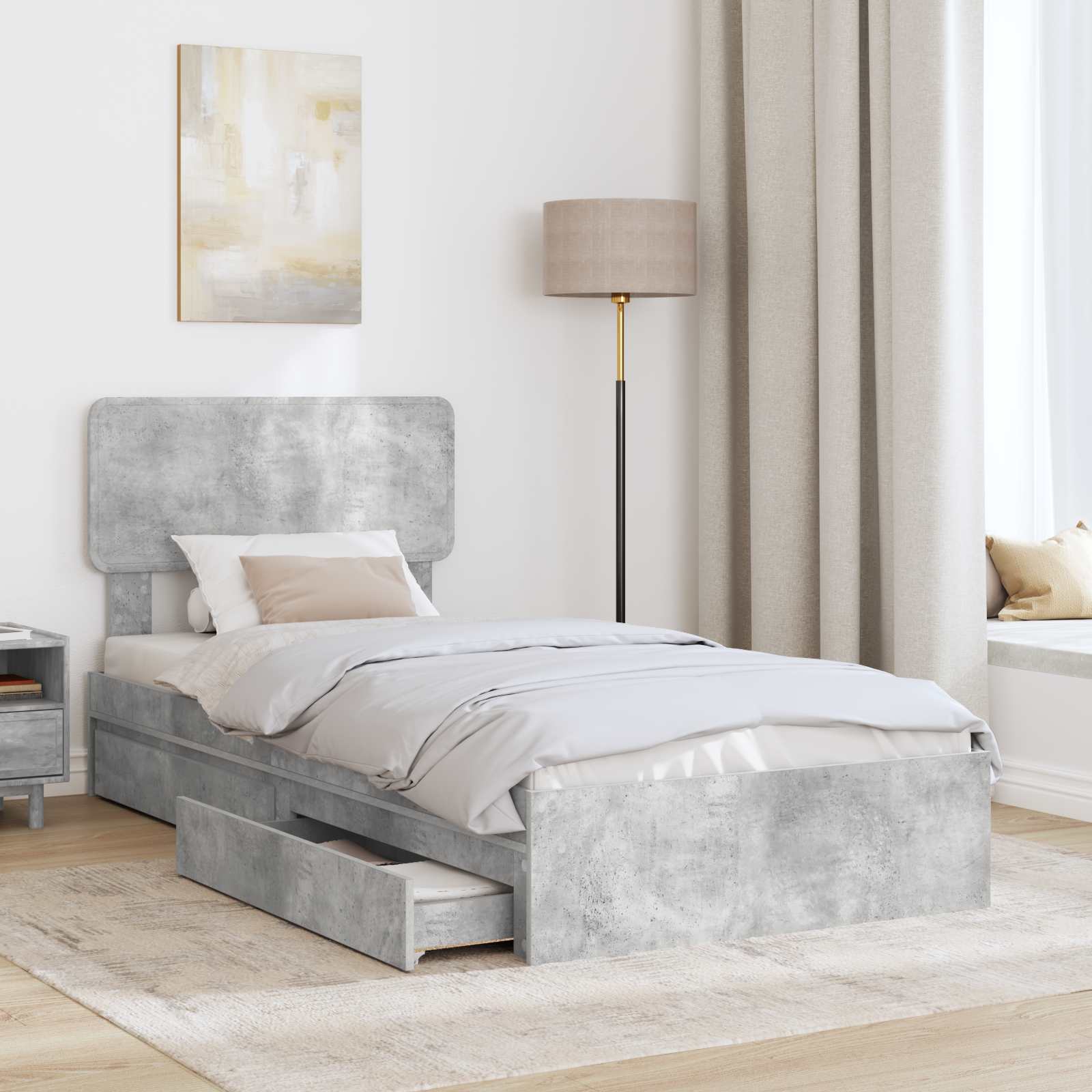Krevet s od storage Betonski sivi 70 x 190 cm Konstruirano drvo