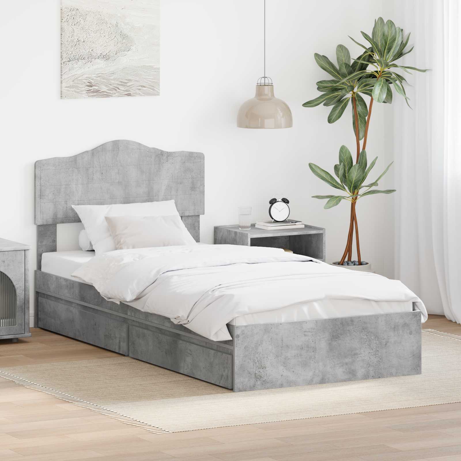 Krevet s od storage Betonski sivi 70 x 190 cm Konstruirano drvo