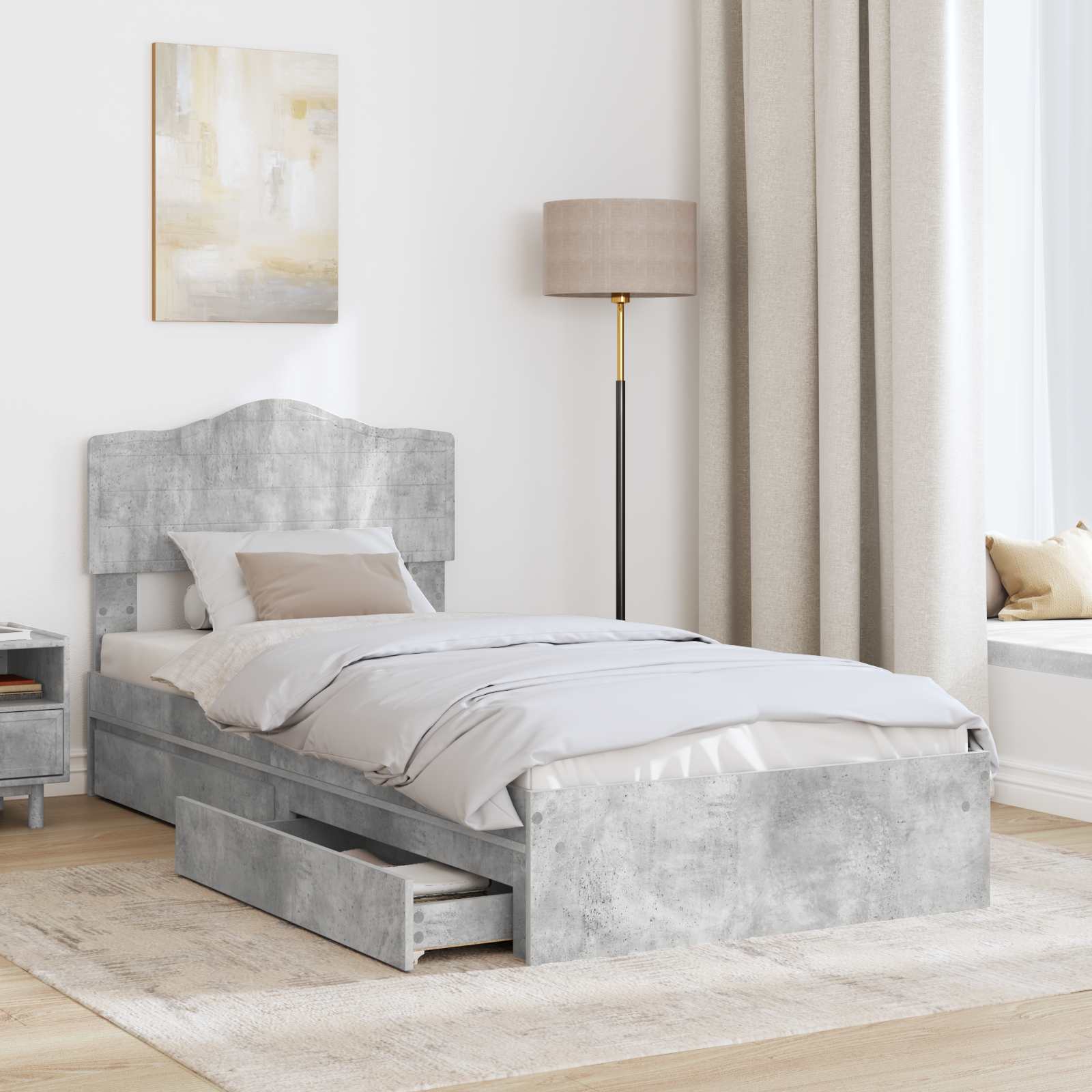 Krevet s od storage Betonski sivi 70 x 190 cm Konstruirano drvo