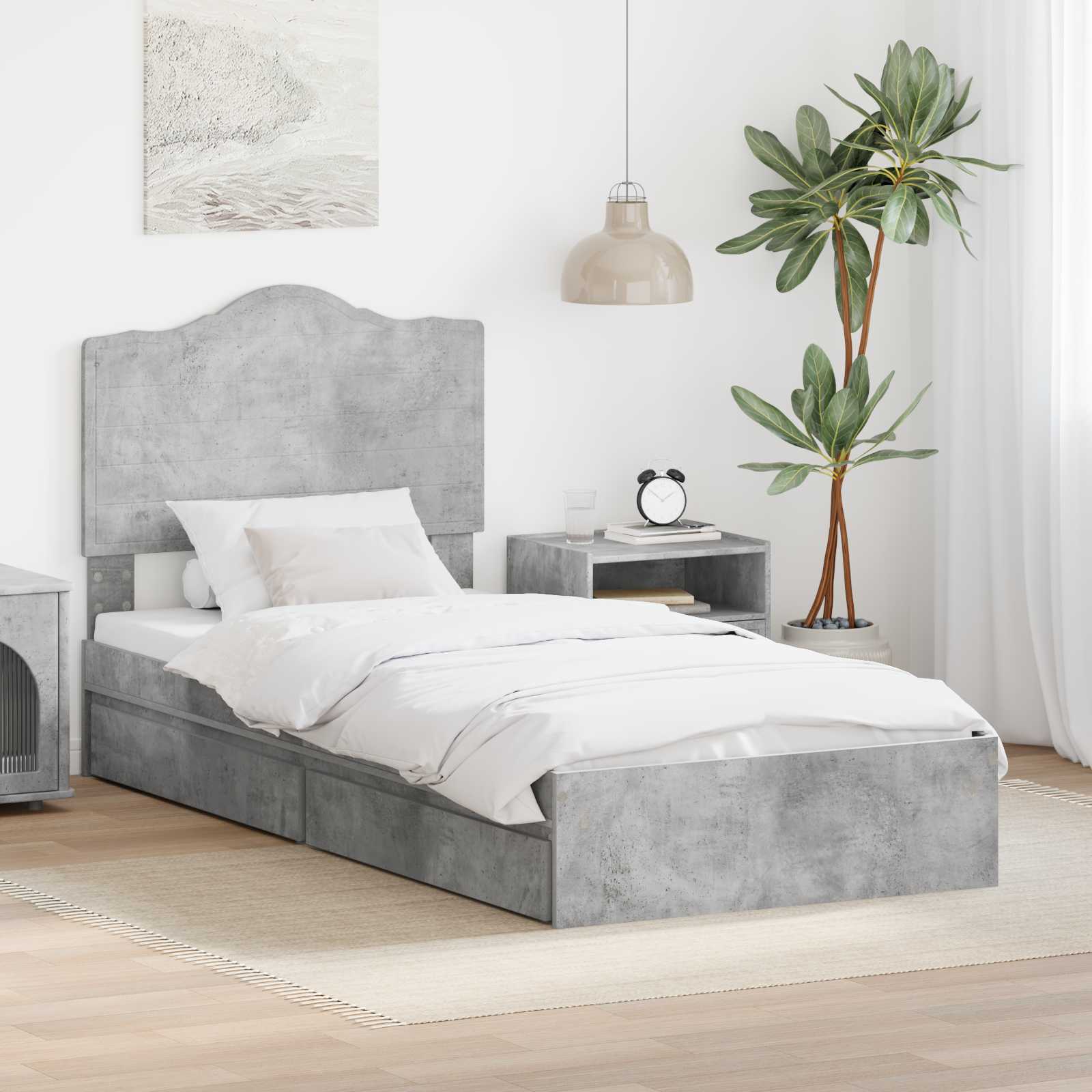 Krevet s od storage Betonski sivi 70 x 190 cm Konstruirano drvo